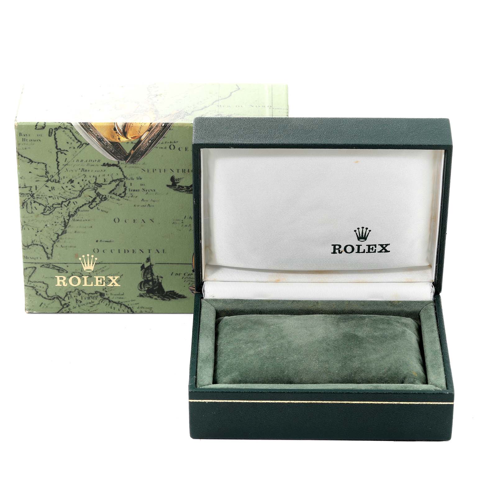 The image shows the packaging, box, and cushion for a Rolex Mid-Size 67514 Women
s Stainless Steel Blue Dial 67514 Women
s Stainless Steel Blue Dial model watch with the box open.