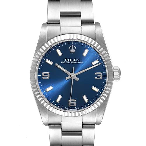 Photo of Rolex Midsize 31 Steel White Gold Blue Dial Ladies Watch 67514