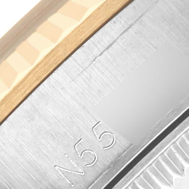 The image shows a close-up of the bezel and casing of a Rolex Oyster Perpetual 67193 Women's Steel and Gold (two tone) Champagne Dial 67193 Women's Steel and Gold (two tone) Champagne Dial watch.