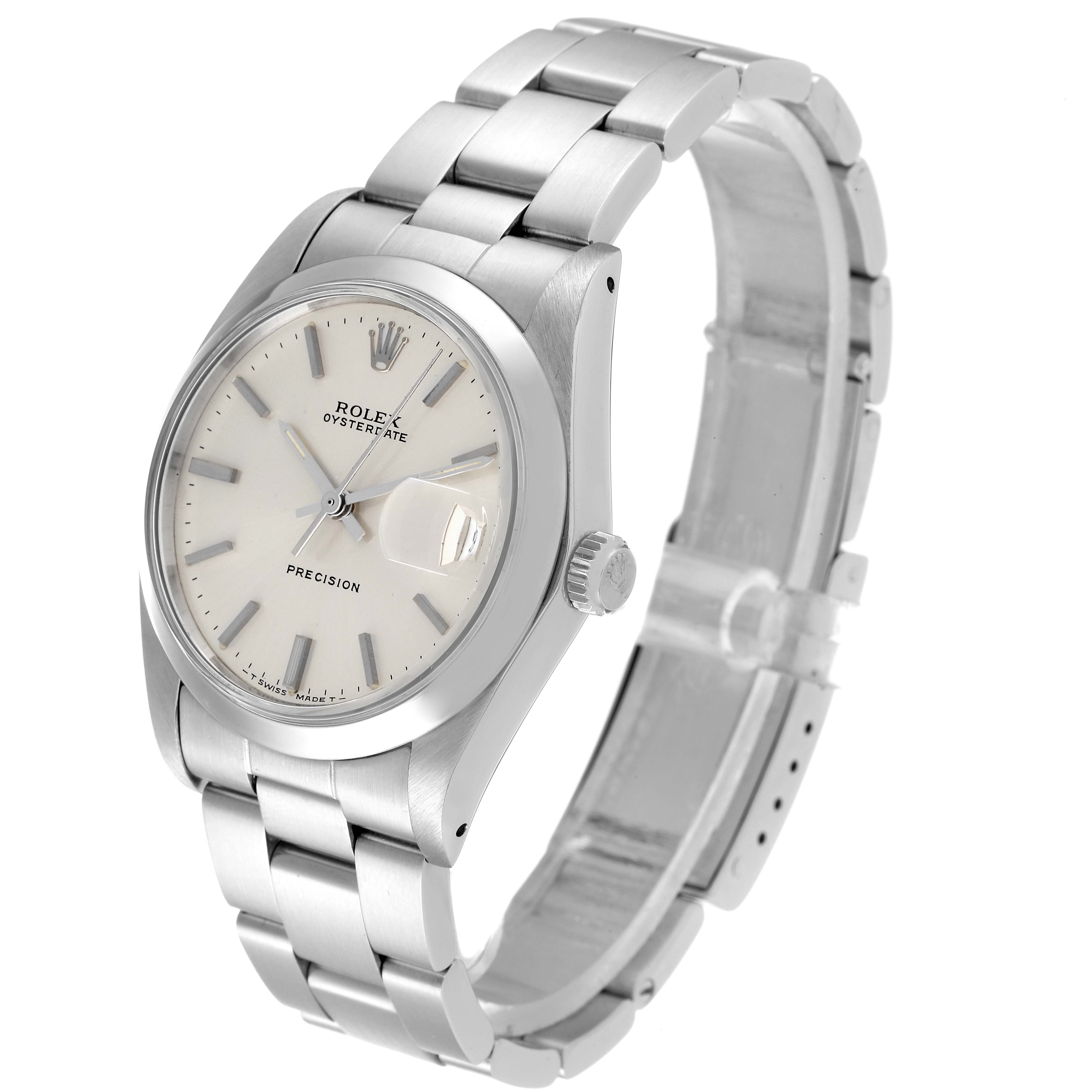 The image shows a Vintage Collection Rolex Oysterdate Precision watch at a three-quarter angle, displaying its face, bezel, and bracelet.