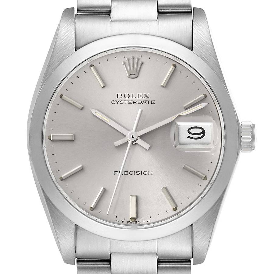 Rolex OysterDate Precision Silver Dial Steel Vintage Mens Watch 6694 Box Papers SwissWatchExpo