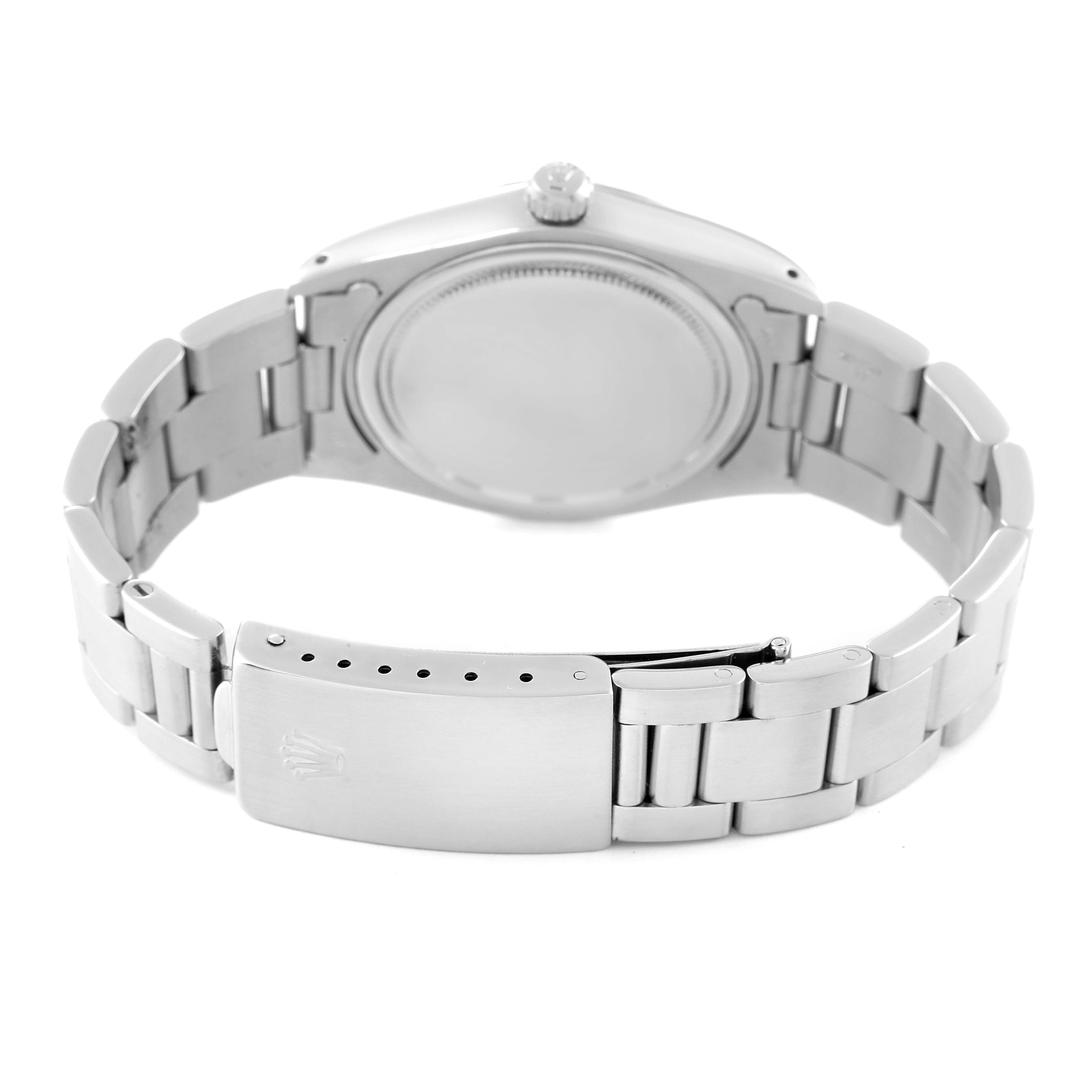 The image shows the back view of the Rolex Vintage Collection 6694 Men's Stainless Steel Silver Dial 6694 Men's Stainless Steel Silver Dial watch, including the bracelet and clasp.