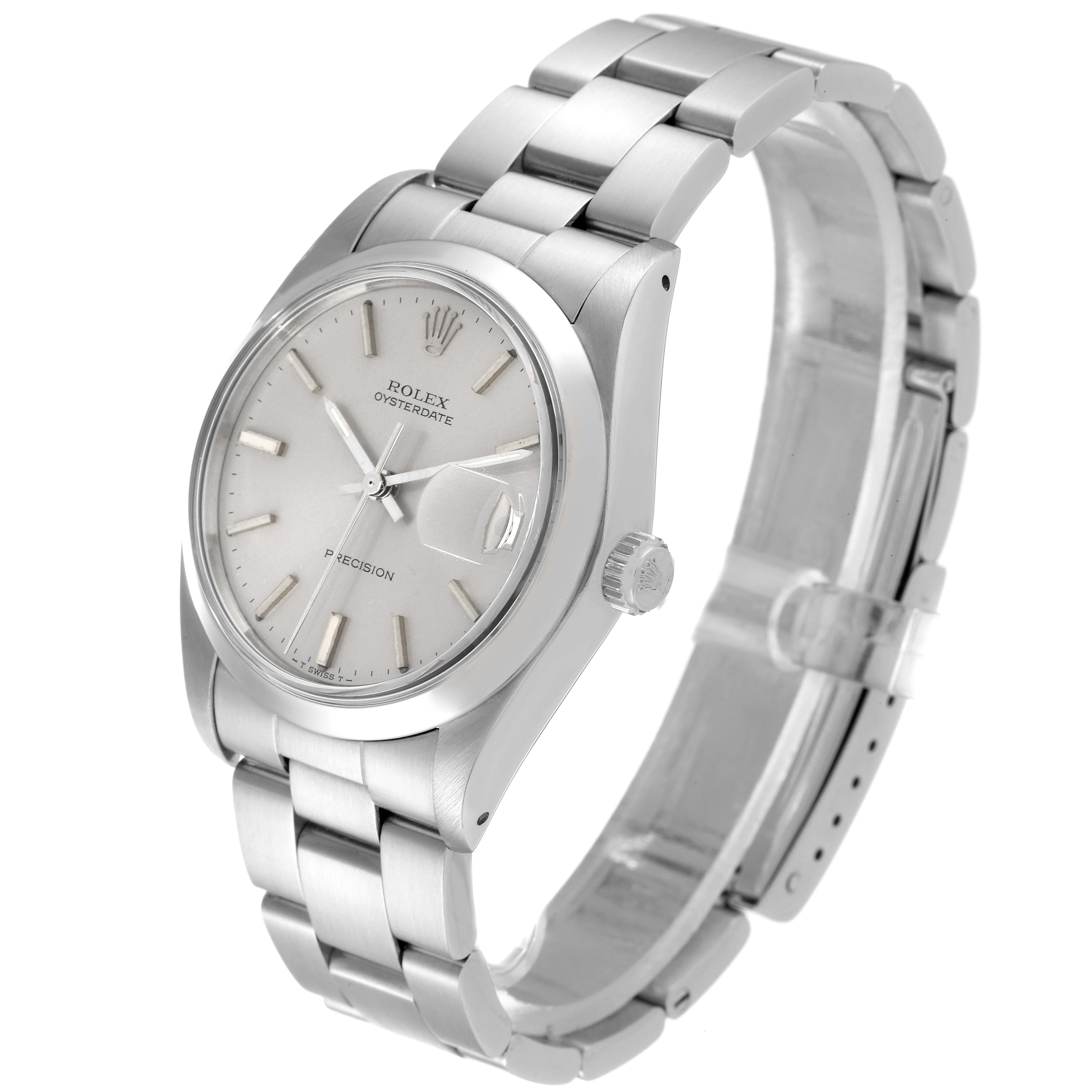 This image shows a side-angle view of the Rolex Vintage Collection 6694 Men's Stainless Steel Silver Dial 6694 Men's Stainless Steel Silver Dial watch, highlighting its dial, bezel, crown, and bracelet.