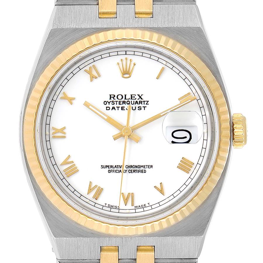 Rolex Oysterquartz Datejust Steel Yellow Gold White Dial Watch 17013 Box SwissWatchExpo