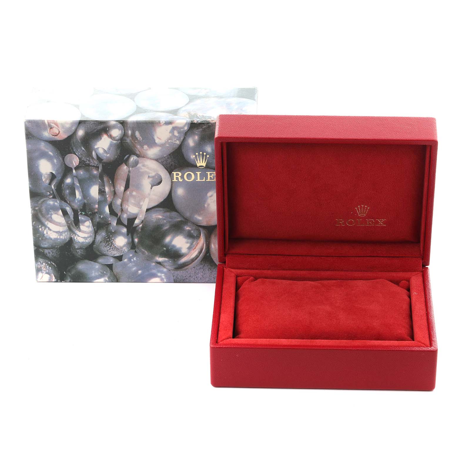 The image shows a Rolex President 69178 Women's Yellow Gold Black Dial 69178 Women's Yellow Gold Black Dial model box and packaging from a frontal angle, with the lid open.