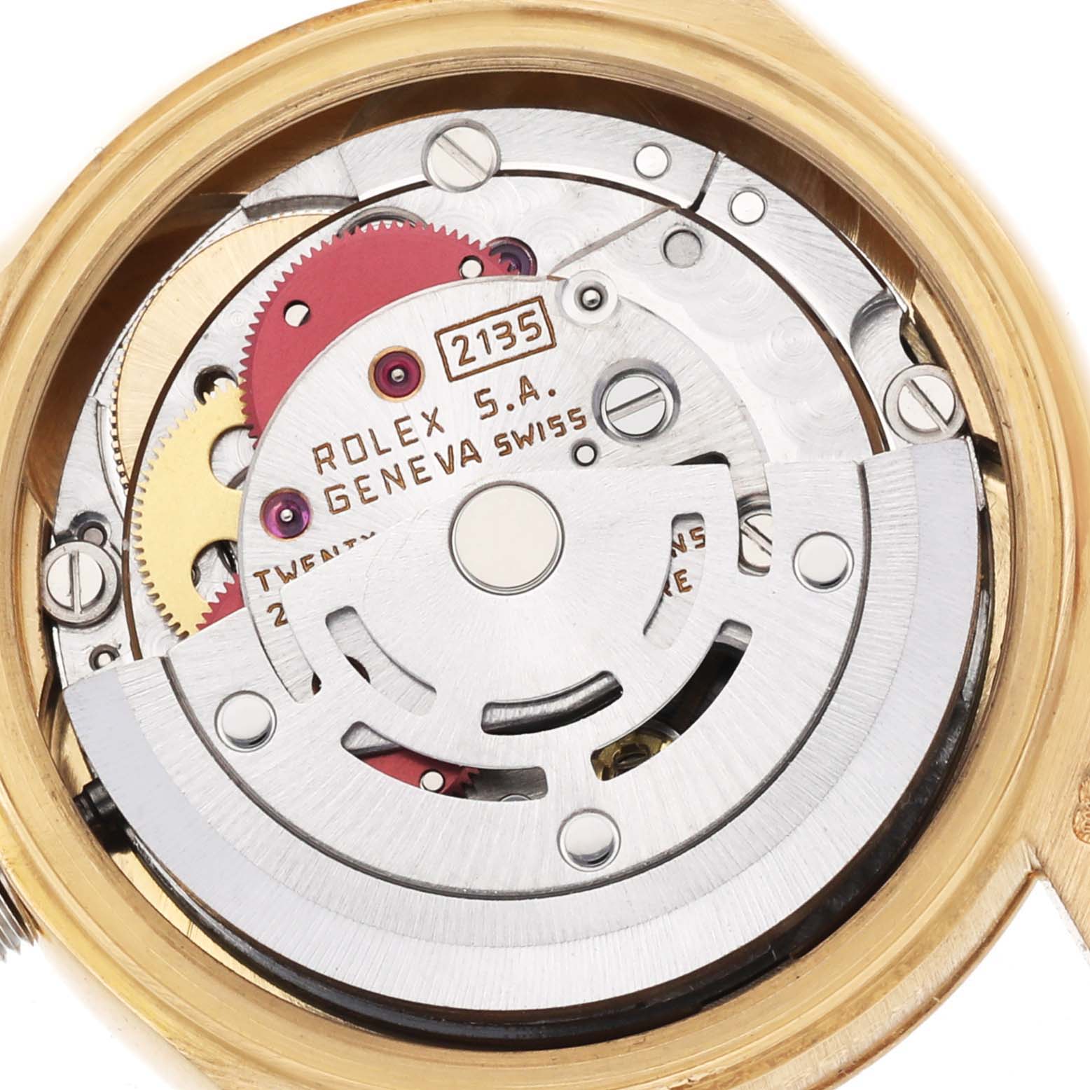 The image shows the movement of the Rolex President 69178 Women's Yellow Gold Champagne Dial 69178 Women's Yellow Gold Champagne Dial model from a close-up angle.