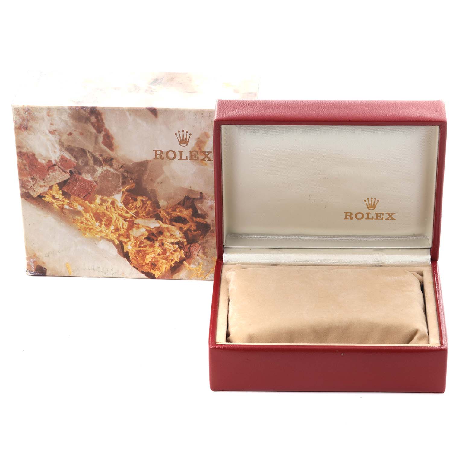 The image shows a Rolex President 69178 Women's Yellow Gold Champagne Dial 69178 Women's Yellow Gold Champagne Dial model box and its packaging, with the box open revealing the interior.