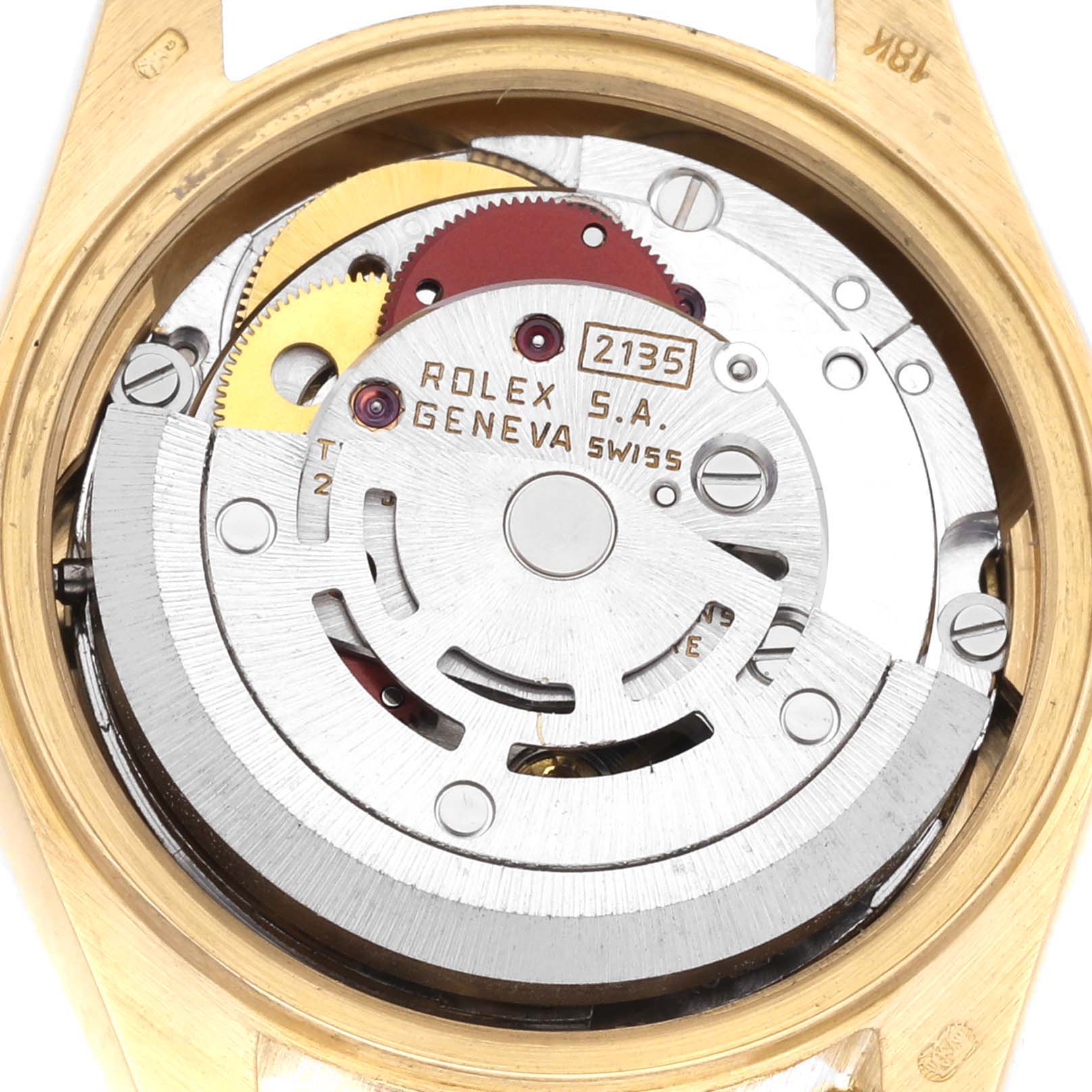 The image shows the movement components of a Rolex President 69178 Women's Yellow Gold Champagne Dial 69178 Women's Yellow Gold Champagne Dial model from a top-down angle.
