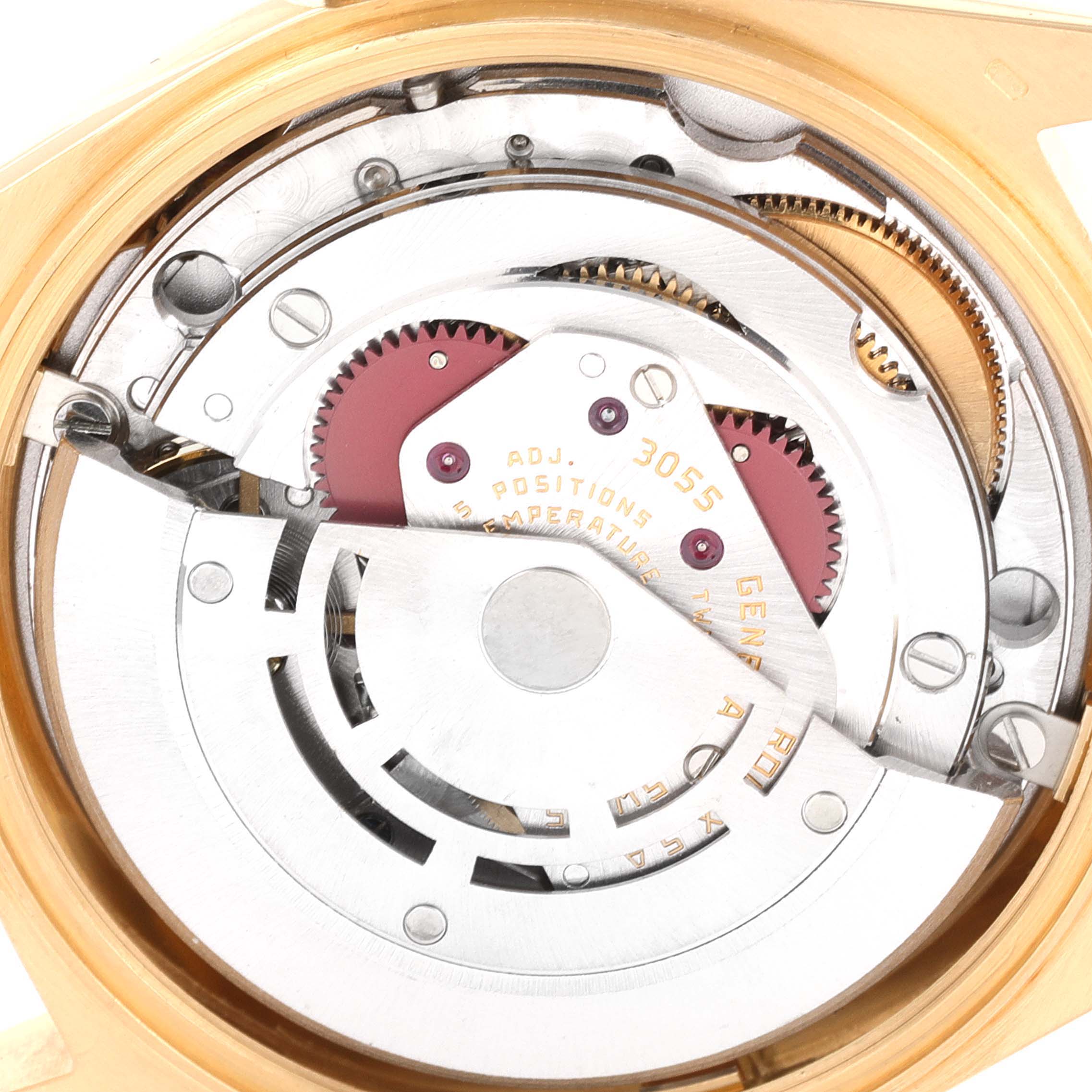 This image shows the detailed internal movement of the Rolex President 18038 Men's Yellow Gold Champagne Dial 18038 Men's Yellow Gold Champagne Dial model watch from the back.