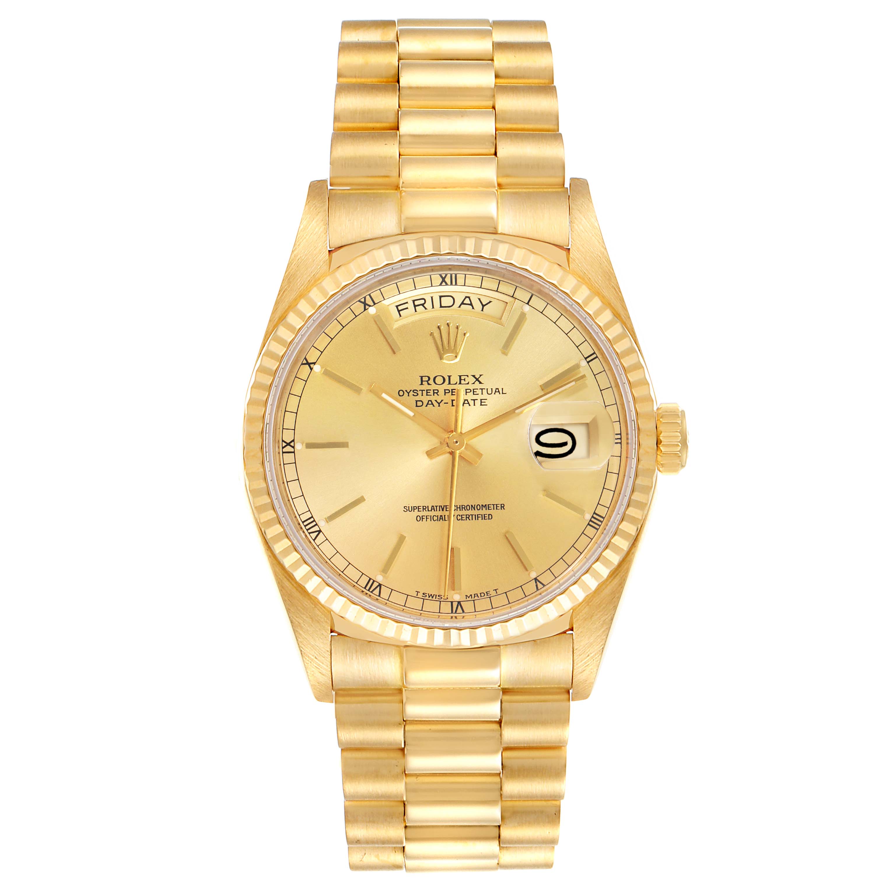 Rolex President Day-Date Yellow Gold Champagne Dial Mens Watch 18038 ...