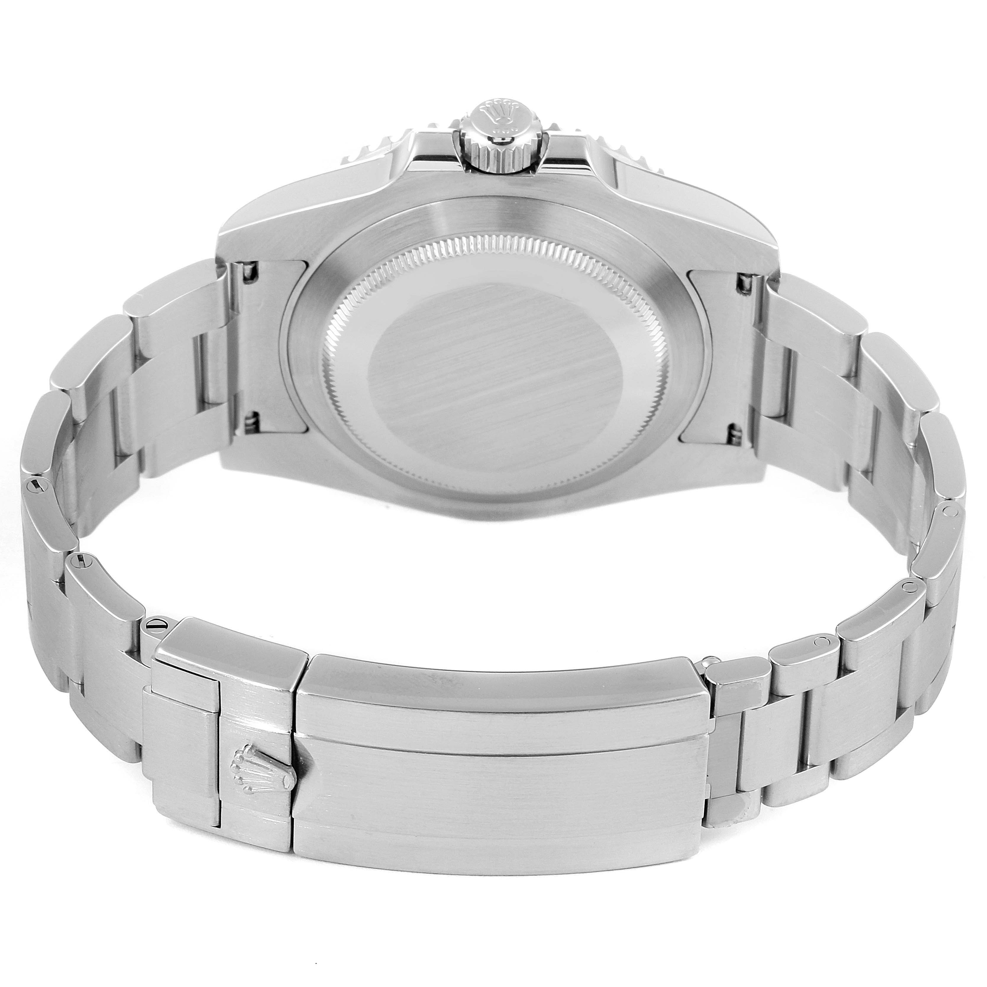 The image shows the back view of a Rolex Submariner 114060 Men's Stainless Steel Black Dial 114060 Men's Stainless Steel Black Dial watch, highlighting the case back, crown, and bracelet with clasp.