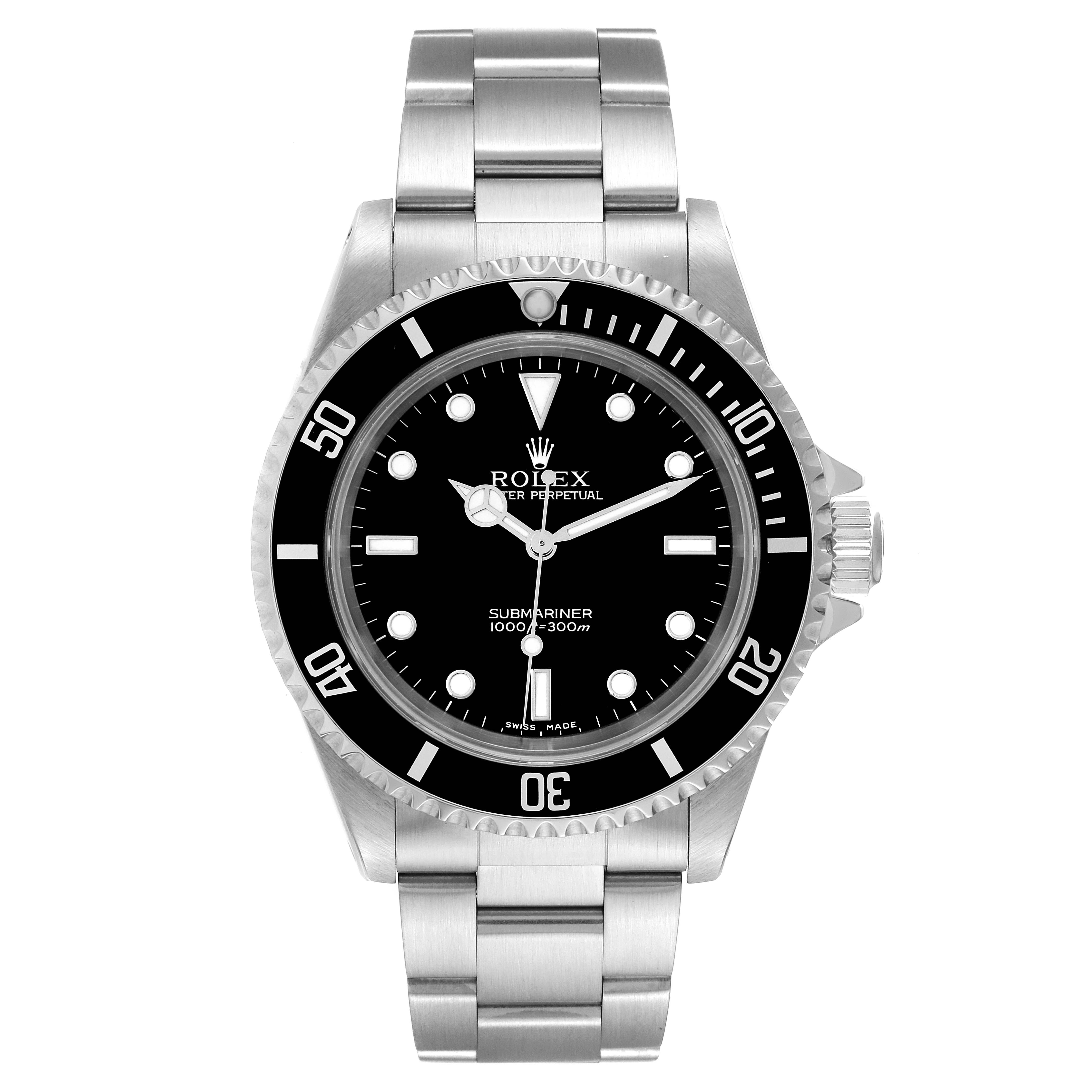 The image shows a front view of the Rolex Submariner 14060M Men's Stainless Steel Black Dial 14060M Men's Stainless Steel Black Dial watch displaying its face, bezel, crown, and bracelet.
