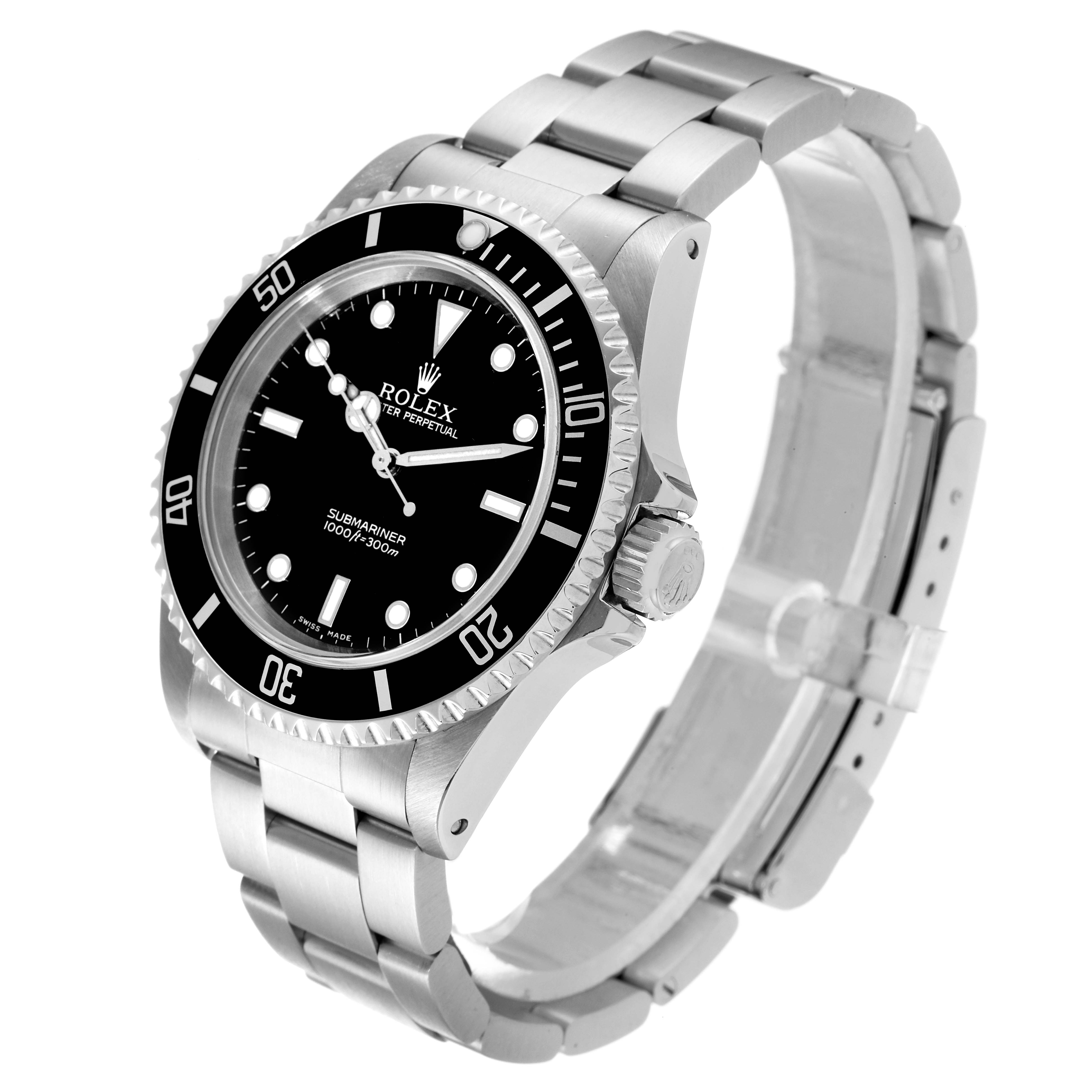 The Rolex Submariner 14060M Men's Stainless Steel Black Dial 14060M Men's Stainless Steel Black Dial watch is shown at a three-quarter angle, highlighting the face, bezel, crown, and bracelet.