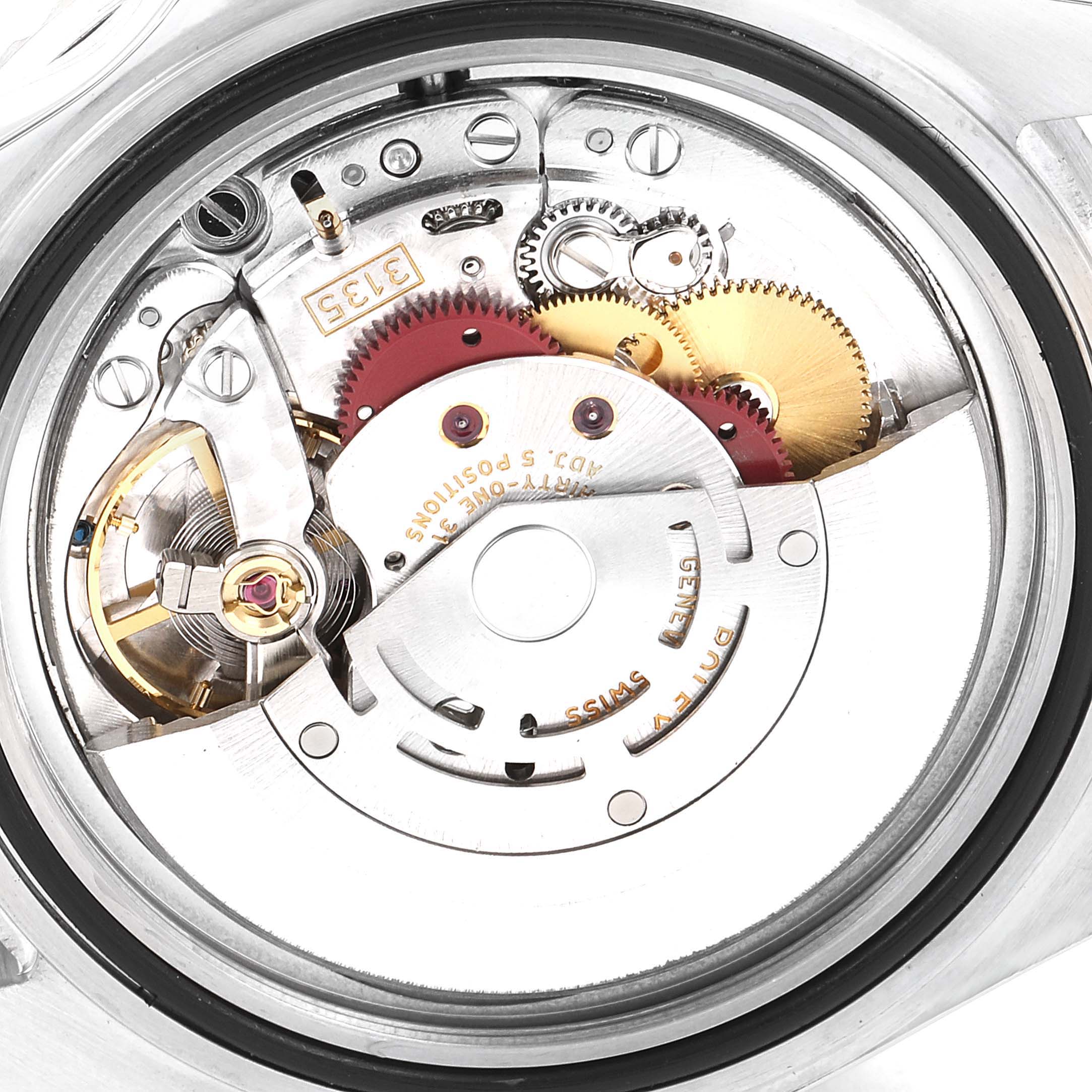 The image shows a close-up view of the movement mechanism inside a Rolex Submariner 16610 Men's Stainless Steel Black Dial 16610 Men's Stainless Steel Black Dial watch.