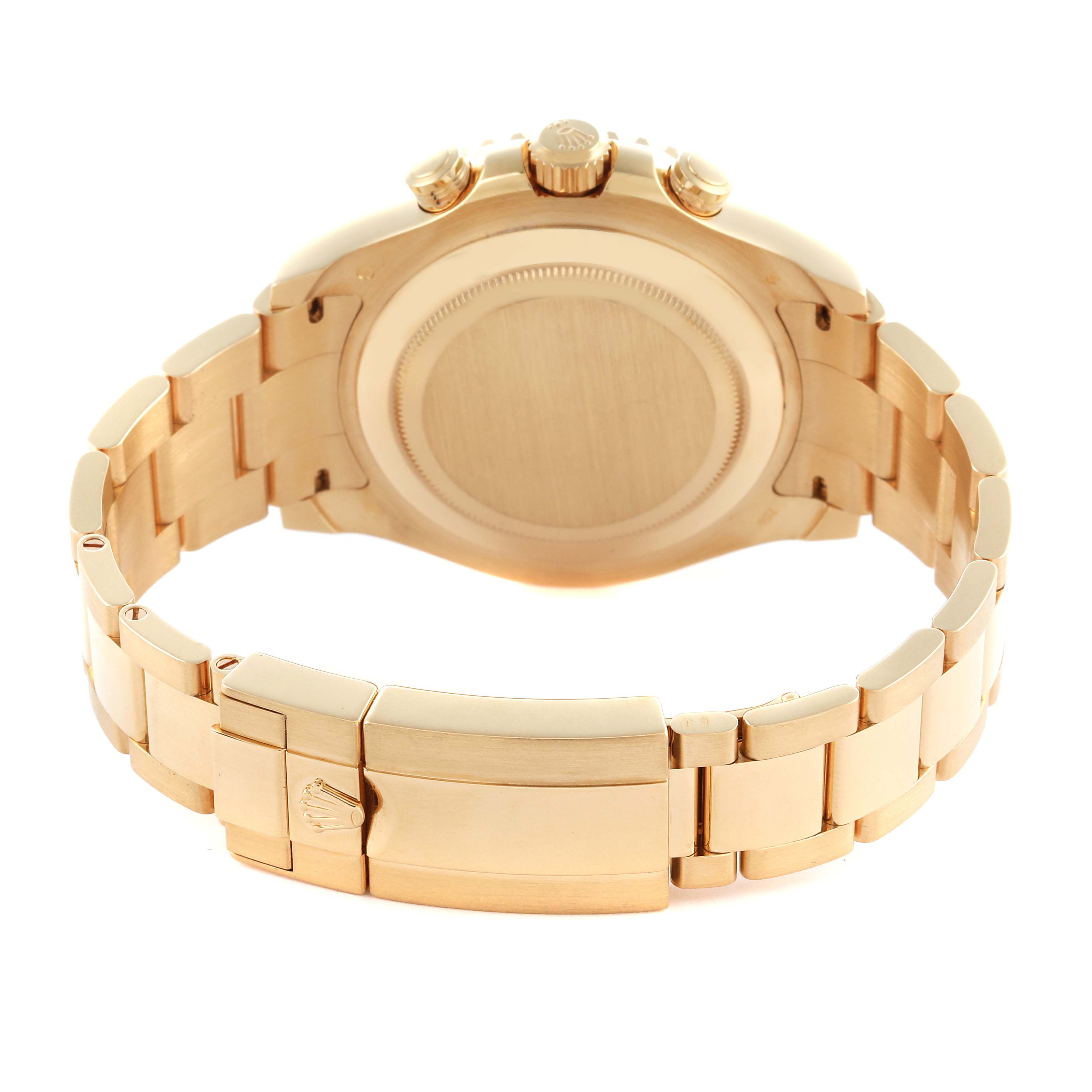 The image shows the back and bracelet of a Rolex Yacht-Master 116688 Men's Yellow Gold White Dial 116688 Men's Yellow Gold White Dial watch from a rear angle.