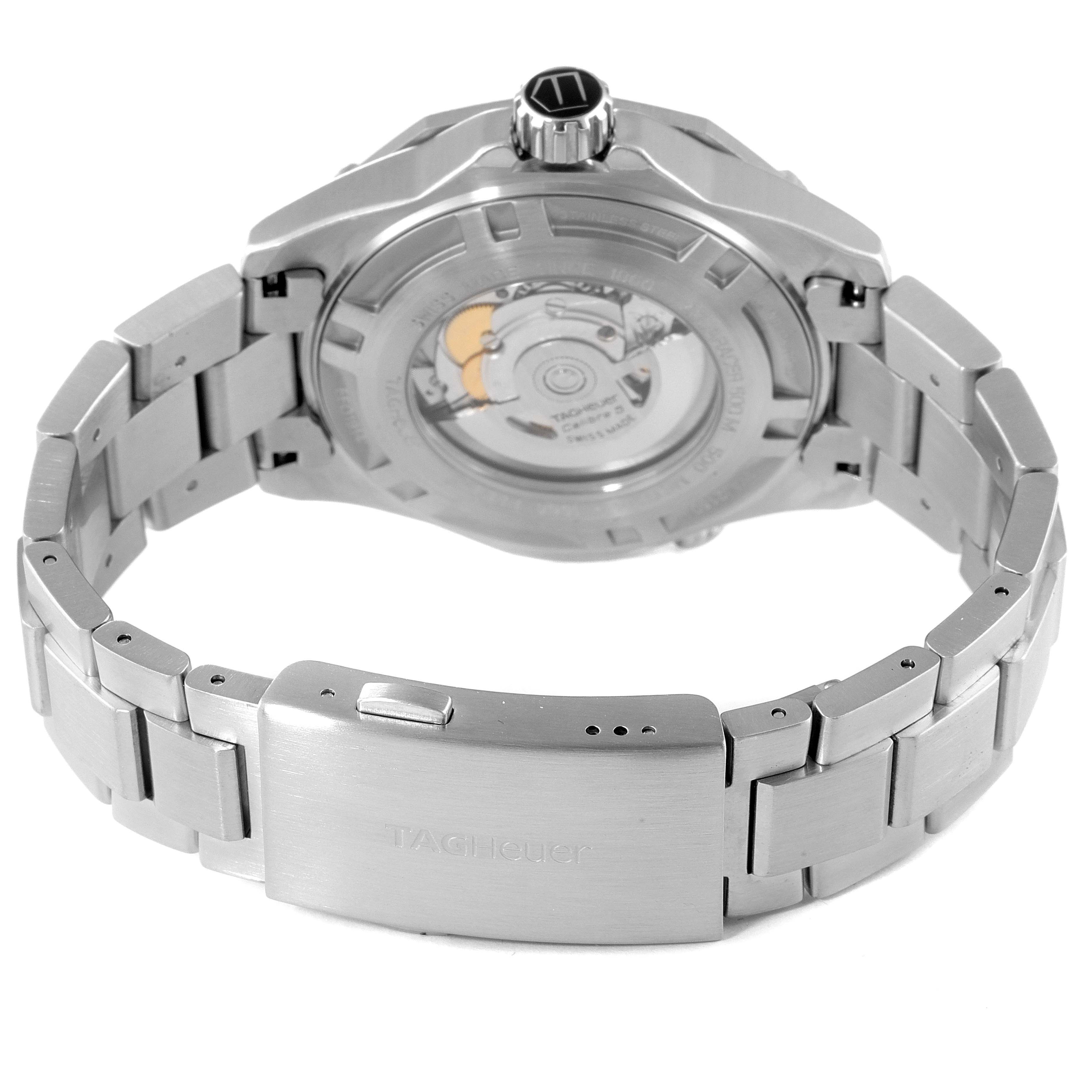 The image shows the back and bracelet of a Tag Heuer Aquaracer WAJ2150.BA0870 Men
s Steel and Gold (two tone) Black Dial WAJ2150.BA0870 Men
s Steel and Gold (two tone) Black Dial watch, highlighting the open case back and clasp.