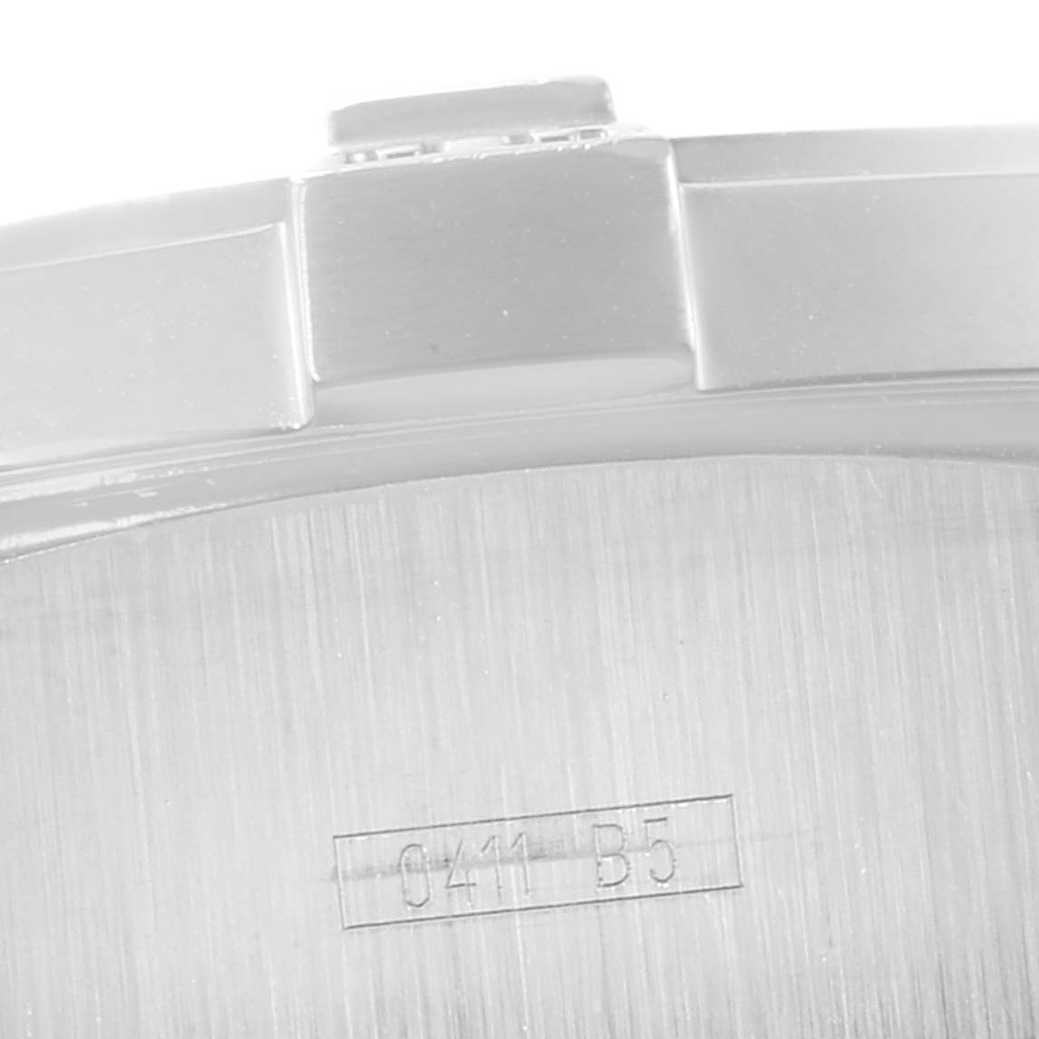 The image shows a close-up of the case back and part of the bezel of the Breitling Avenger A13381 Men's Stainless Steel Black Dial A13381 Men's Stainless Steel Black Dial watch.