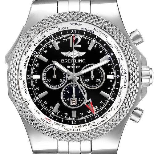 Photo of Breitling Bentley GMT Black Dial Chronograph Steel Watch A47362 Box Papers