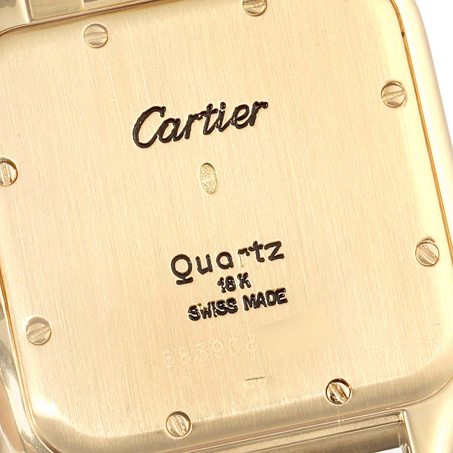 This image shows the back case of a Cartier Panthere W25014B9 Men's Yellow Gold Silver Dial W25014B9 Men's Yellow Gold Silver Dial watch, highlighting its branding and specifications.
