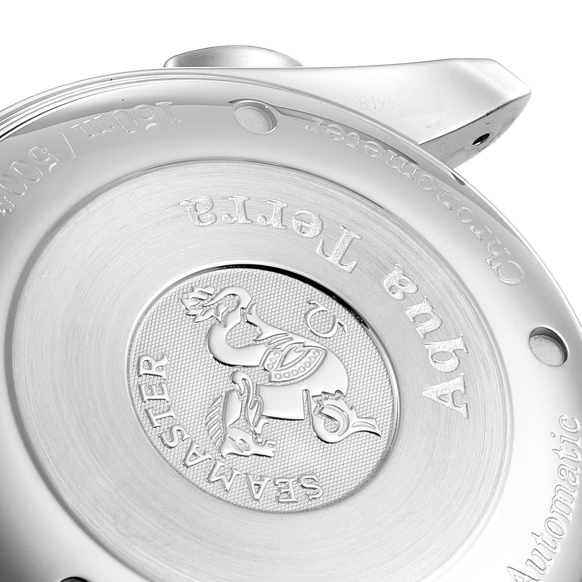 The image shows the engraved case back of the Omega Aqua Terra 30873 Men
s Stainless Steel Silver Dial 30873 Men
s Stainless Steel Silver Dial watch, featuring the Seamaster emblem.