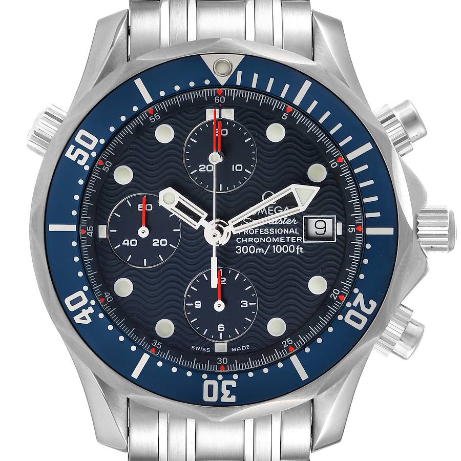 Omega Seamaster Bond Chrono Blue Wave Dial Mens Watch 2599.80.00 SwissWatchExpo