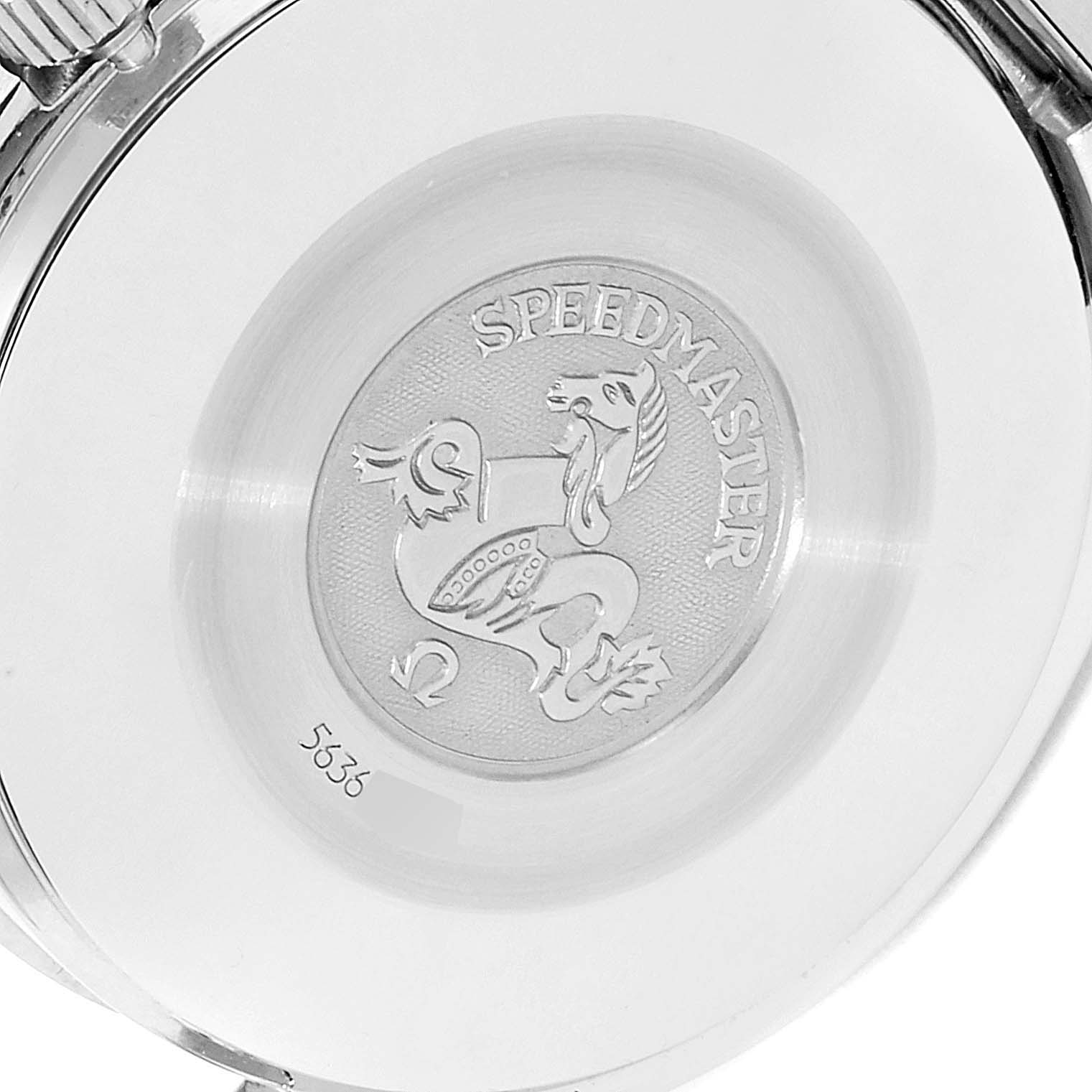 This image shows the engraved case back of the Omega Speedmaster 3510.50.00 Men
s Stainless Steel Black Dial 3510.50.00 Men
s Stainless Steel Black Dial watch.