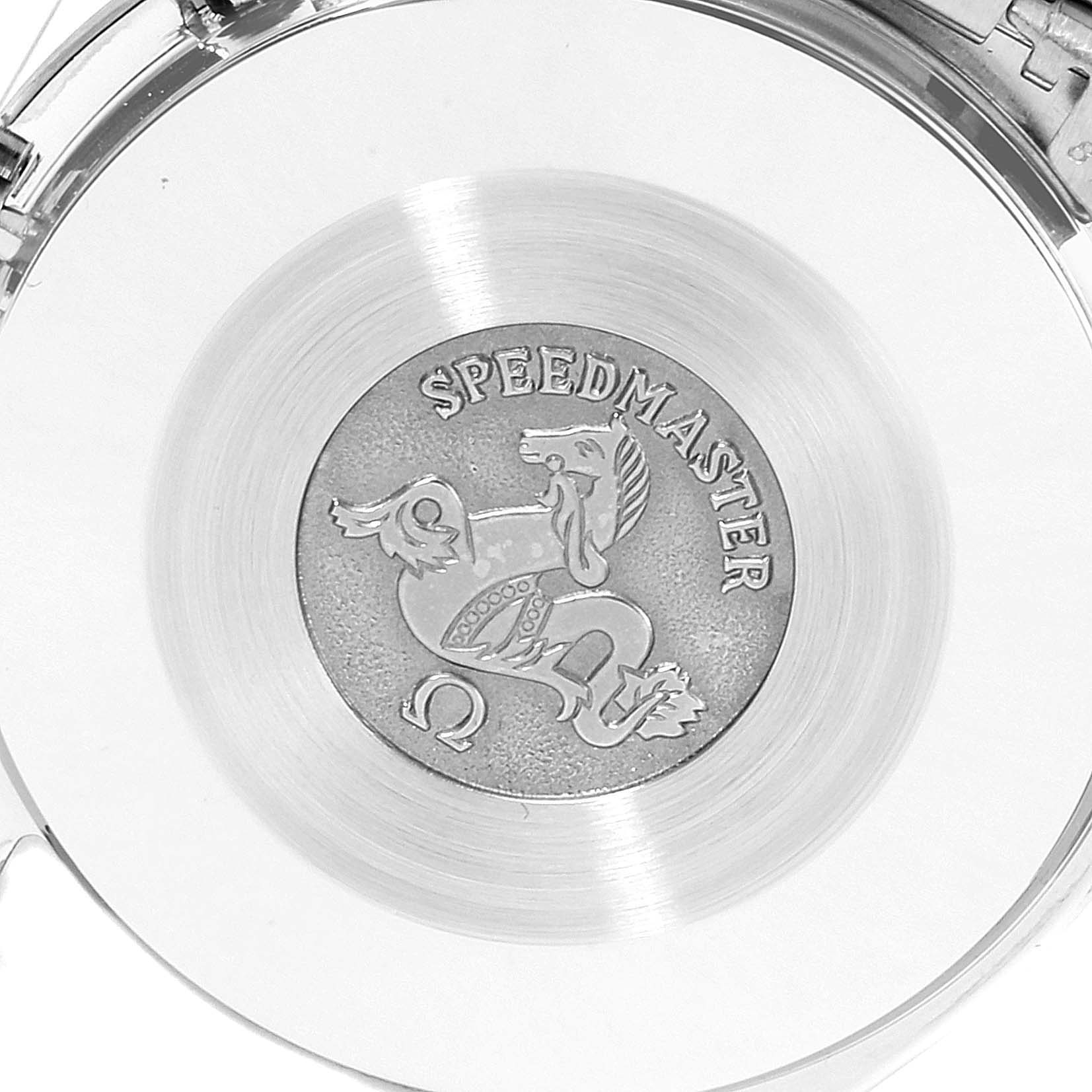 The image shows the engraved case back of an Omega Speedmaster 175.0033 Men's Steel and Gold (two tone) Black Dial 175.0033 Men's Steel and Gold (two tone) Black Dial watch, displaying the Speedmaster logo.