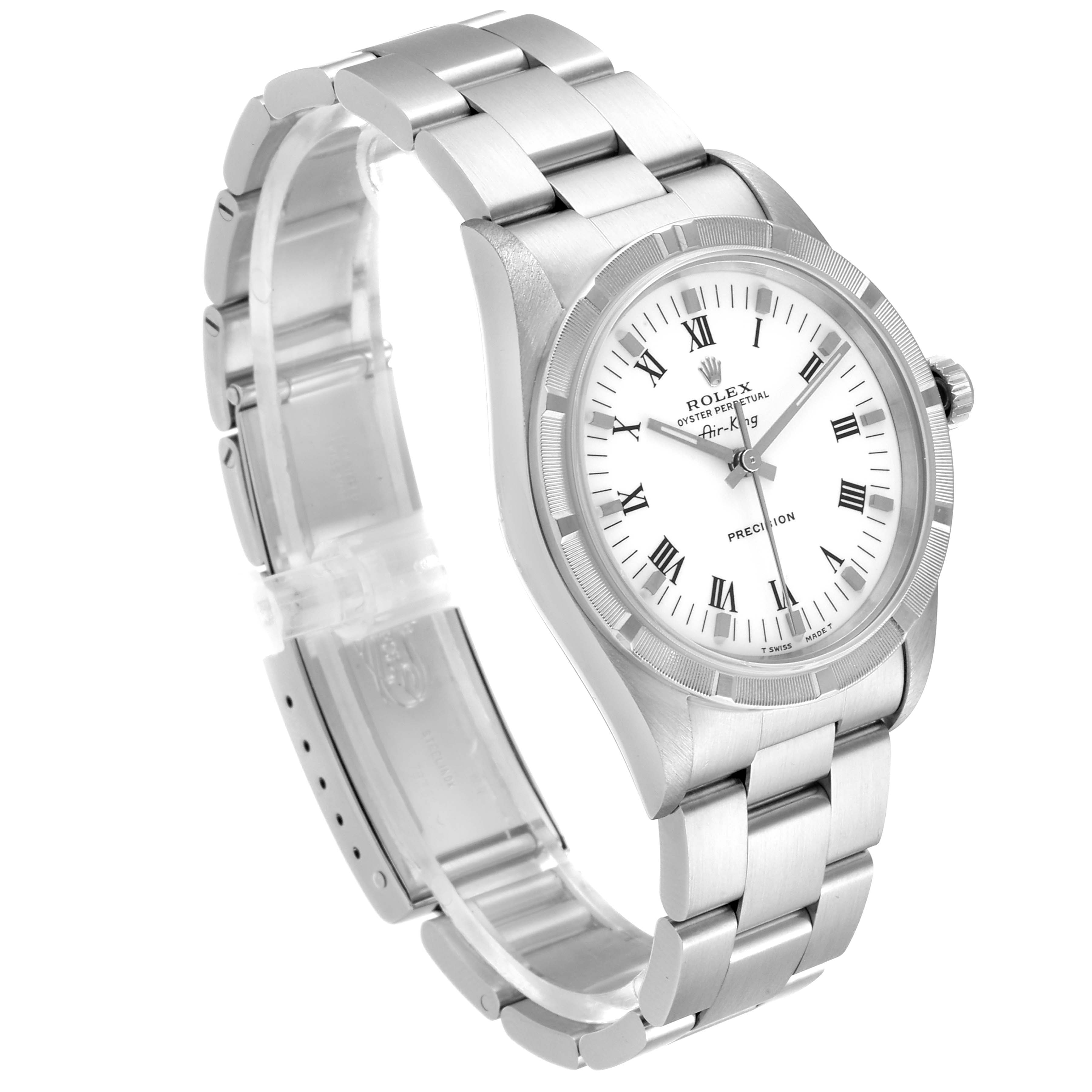 The image shows a Rolex Air-King 30891 Men's Stainless Steel White Dial 30891 Men's Stainless Steel White Dial watch at a slight angle, highlighting the face, bezel, crown, and bracelet.