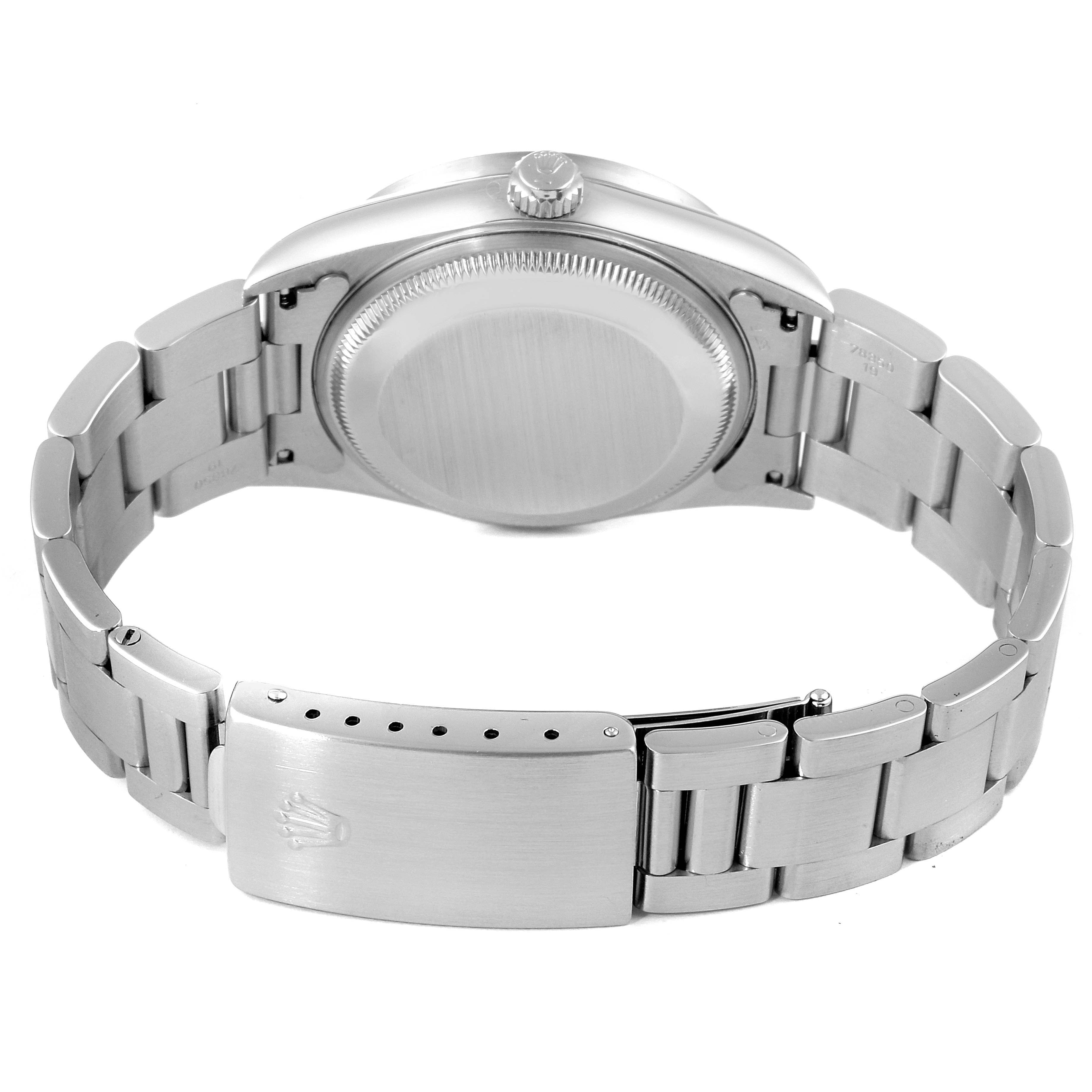 The image shows the back view of the Rolex Air-King 30891 Men's Stainless Steel White Dial 30891 Men's Stainless Steel White Dial watch, focusing on the case back, crown, and bracelet.