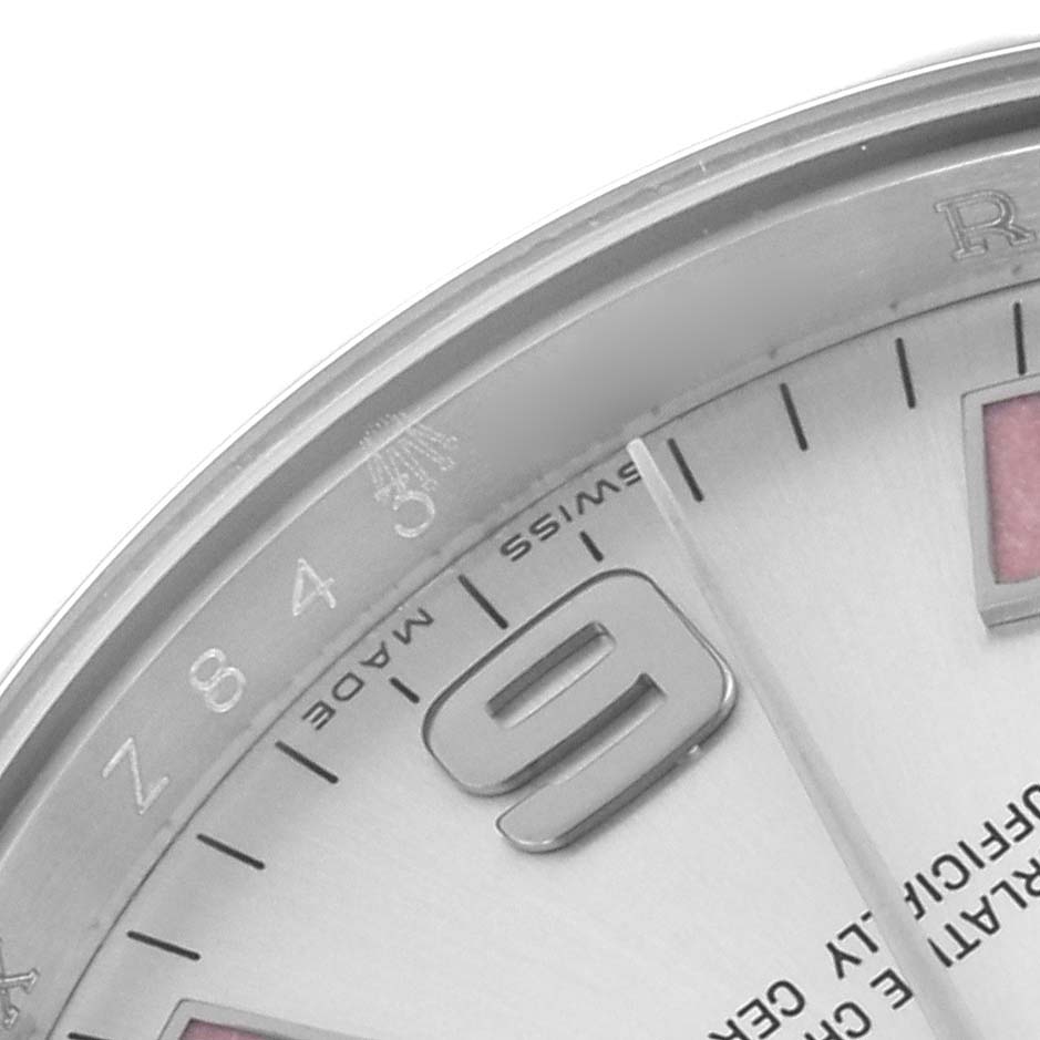 The image shows a close-up of the Rolex Air-King 114210 Men's Stainless Steel Silver Dial 114210 Men's Stainless Steel Silver Dial watch, featuring part of the dial and bezel with the "9" numeral visible.