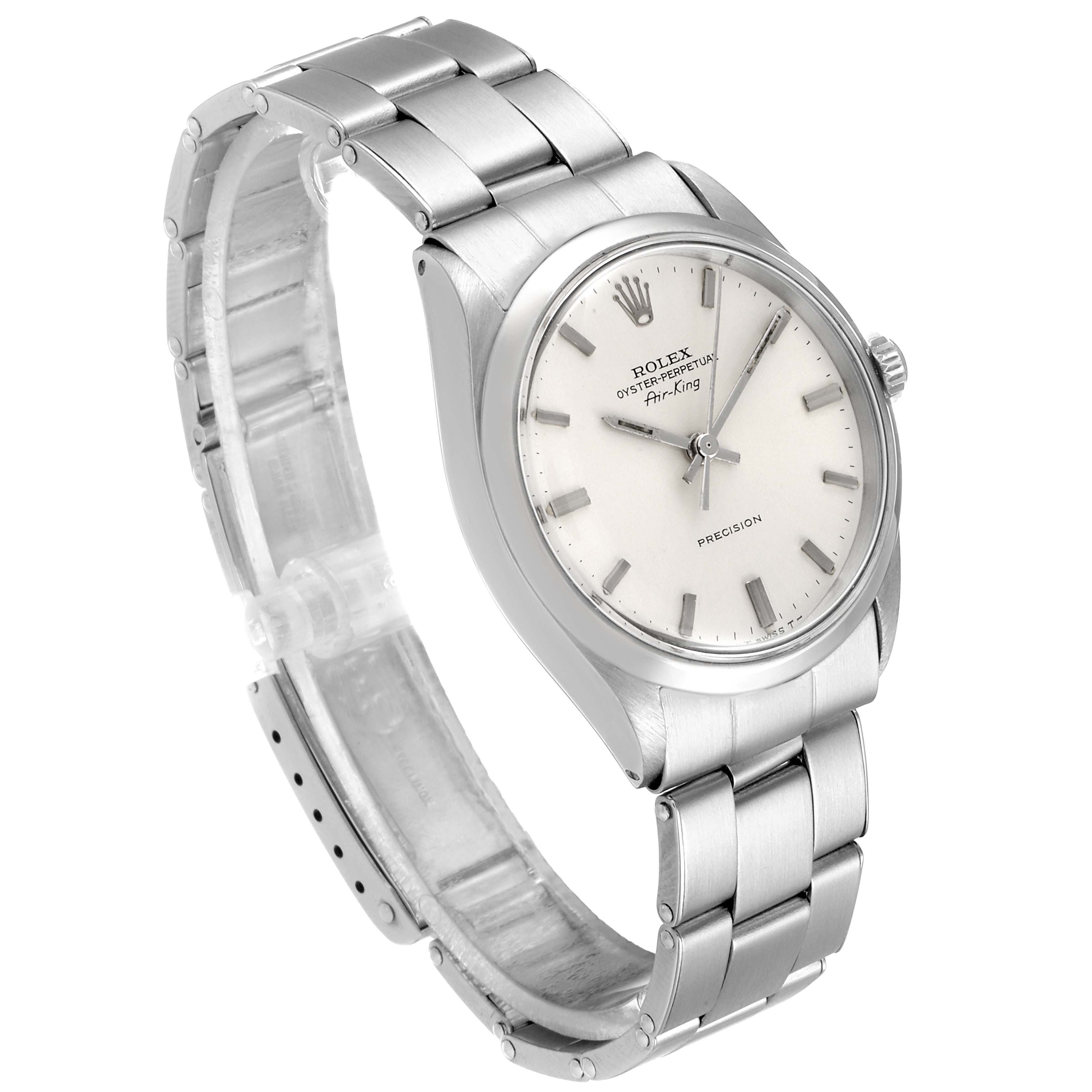 The image shows a Rolex Vintage Collection 5500 Men's Stainless Steel Silver Dial 5500 Men's Stainless Steel Silver Dial model watch at a slight angle, highlighting the dial, bezel, crown, and metal bracelet.