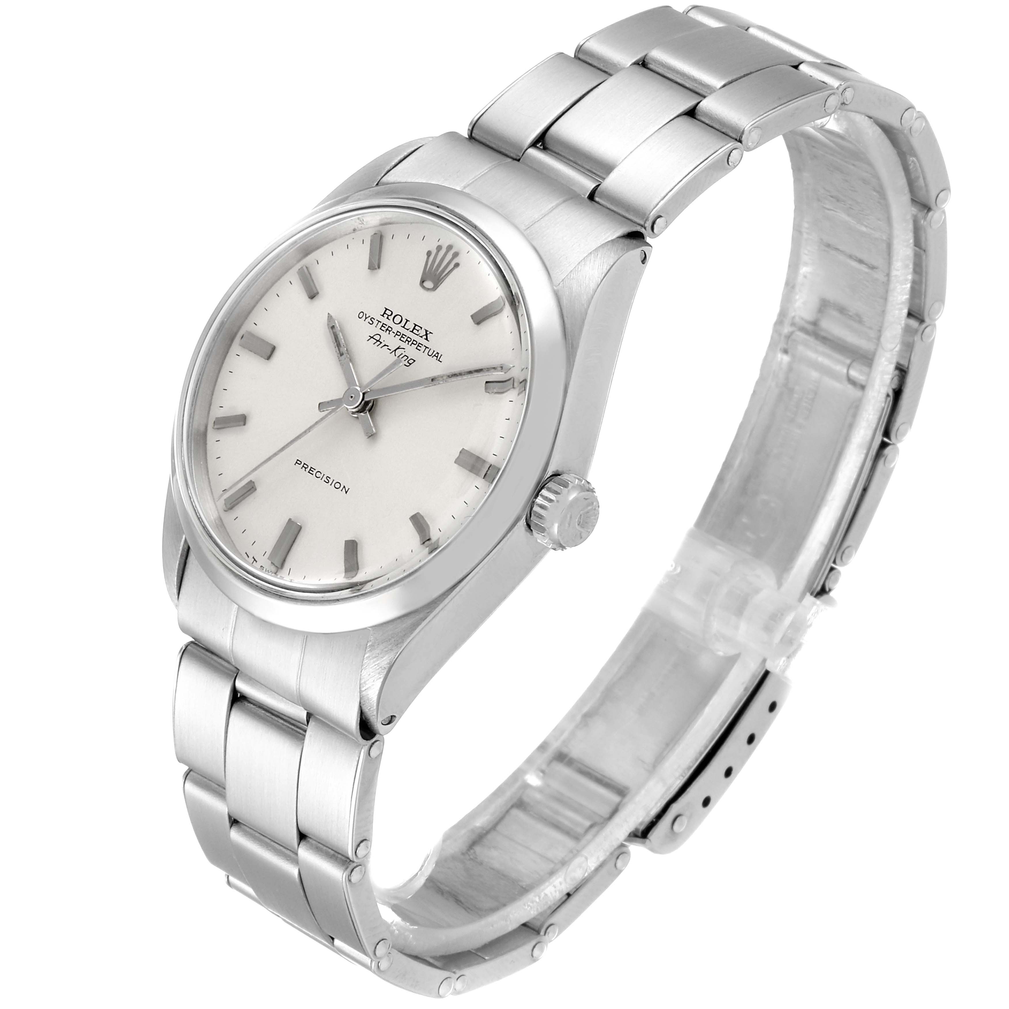 The Rolex Vintage Collection 5500 Men's Stainless Steel Silver Dial 5500 Men's Stainless Steel Silver Dial model watch is shown at an angled view, displaying the dial, crown, and steel bracelet.
