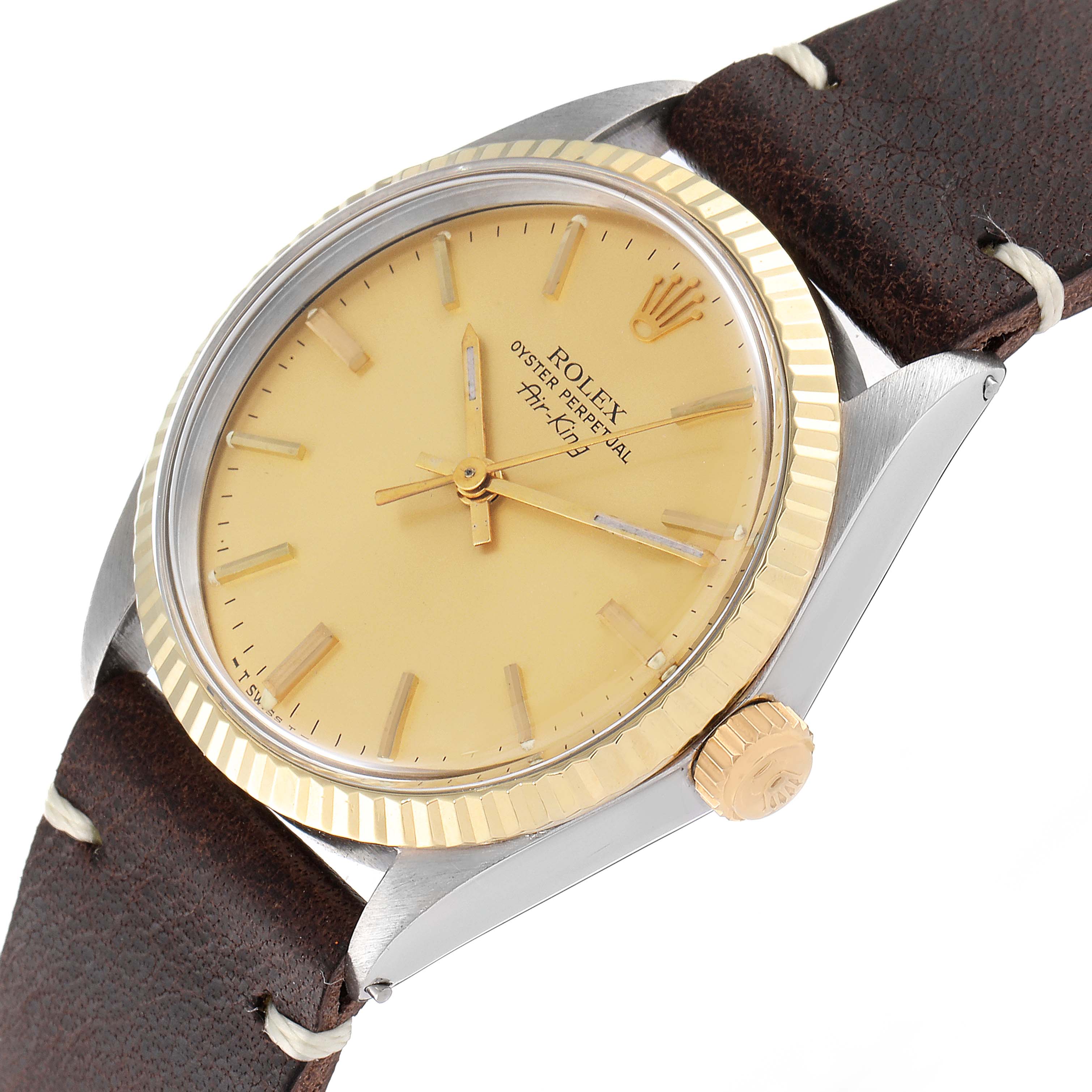 The Vintage Collection Rolex watch is shown at an angle displaying the dial, bezel, crown, and part of the strap.