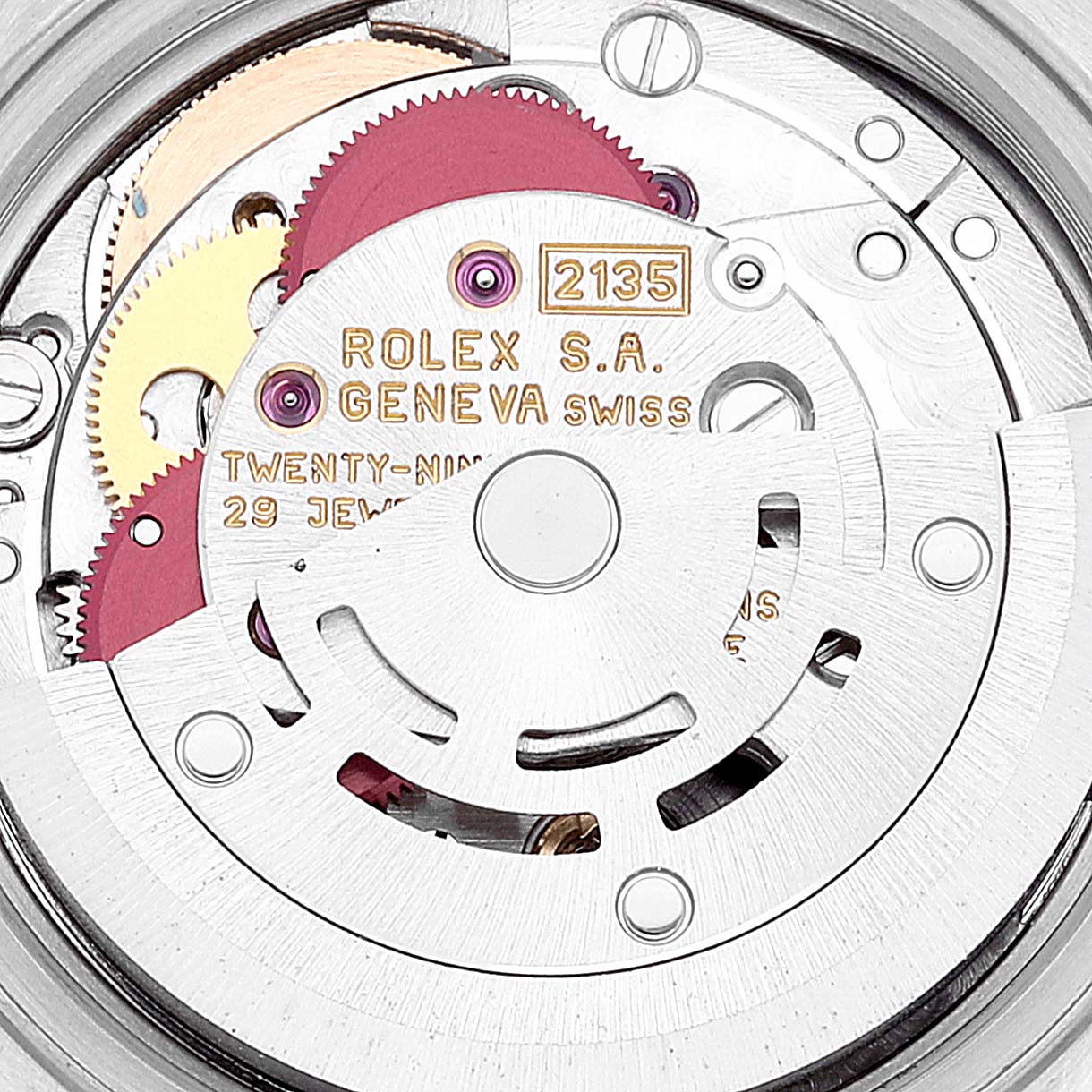 This image shows a close-up view of the internal movement parts of the Rolex Datejust 69173 Women's Steel and Gold (two tone) Blue Dial 69173 Women's Steel and Gold (two tone) Blue Dial watch.