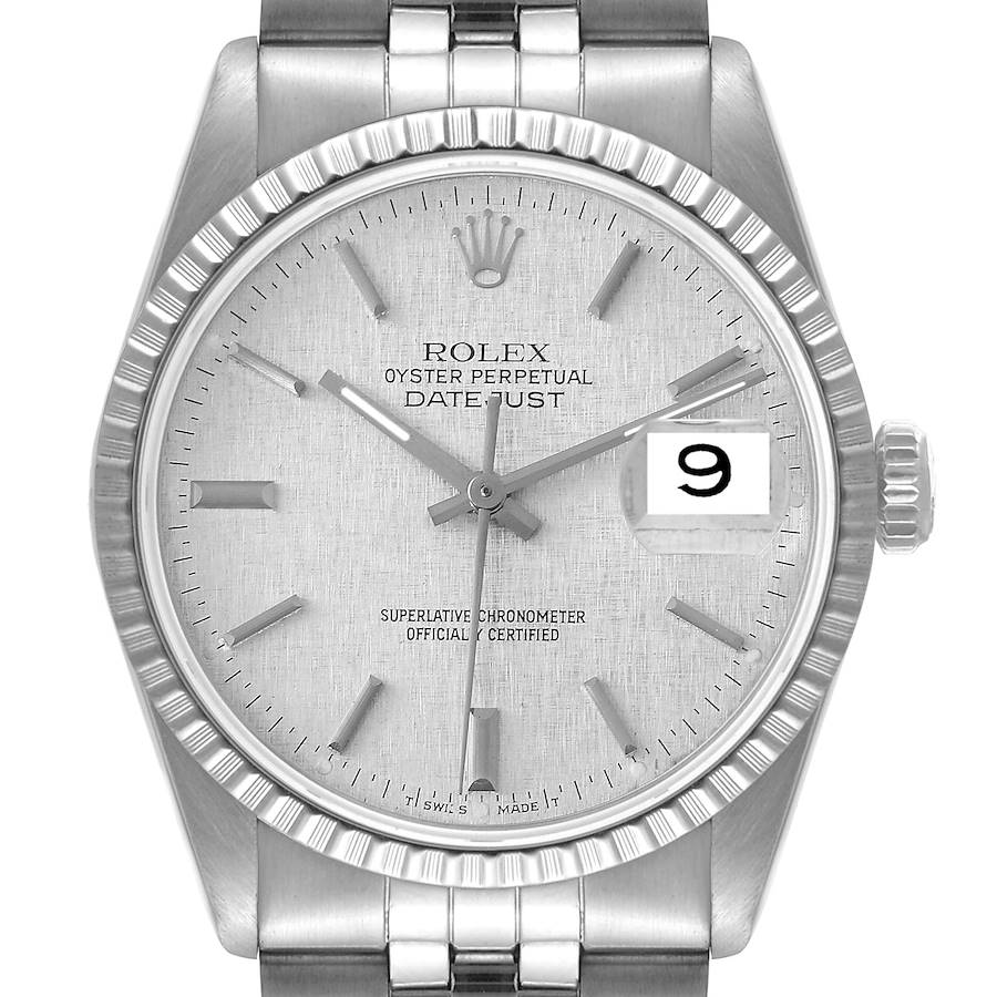 Rolex Datejust Silver Linen Dial Jubilee Bracelet Steel Mens Watch 16220 SwissWatchExpo