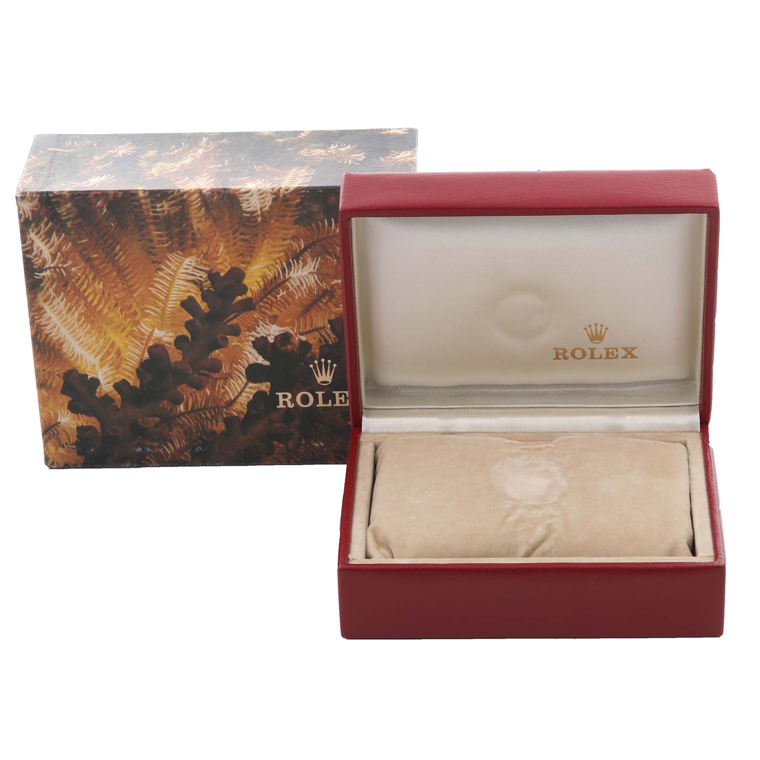 The image shows the open box and outer case for a Rolex Datejust 69173 Women's Steel and Gold (two tone) Black Dial 69173 Women's Steel and Gold (two tone) Black Dial watch, with no watch visible.