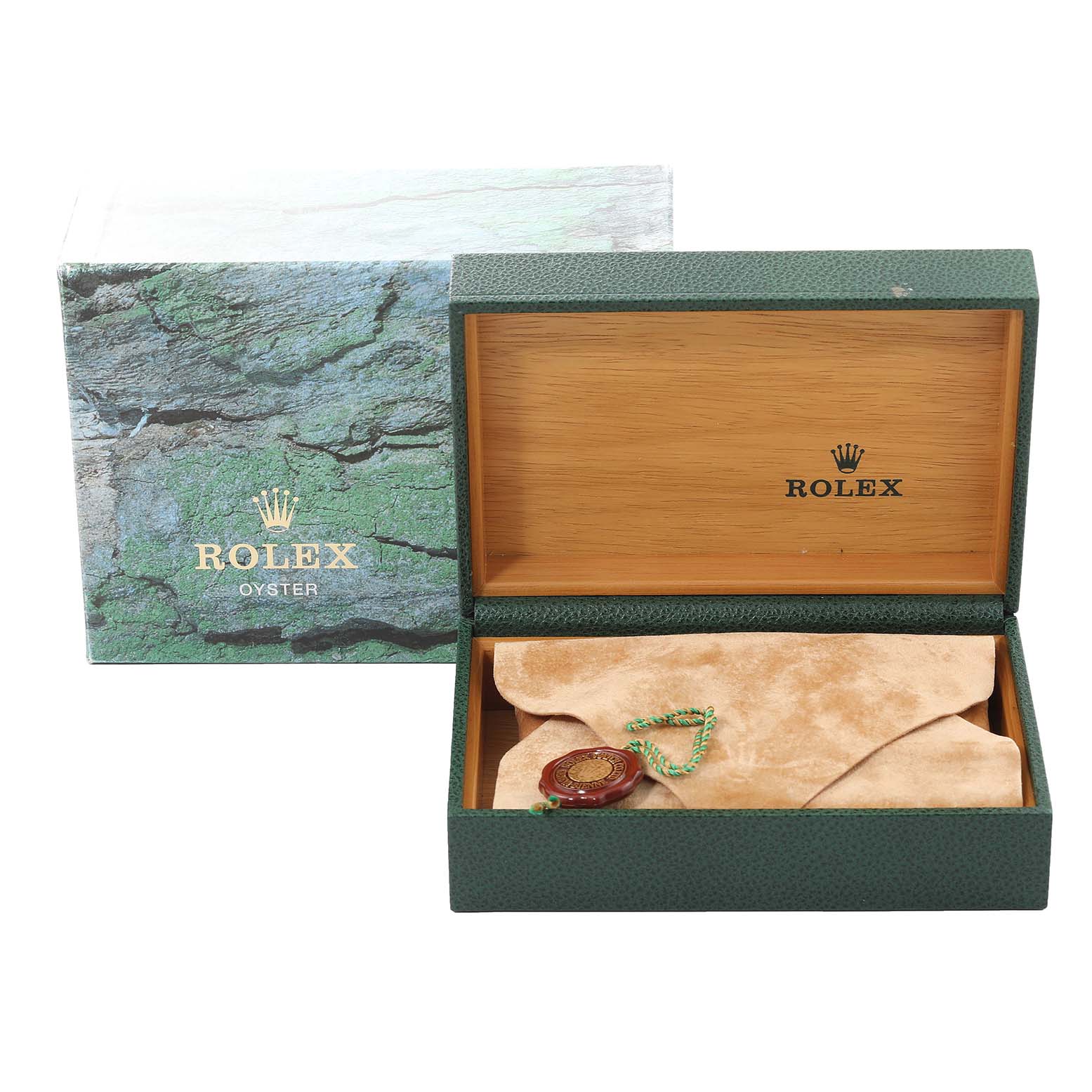 This image shows the packaging and box (with cover open) for a Rolex Turn-o-Graph 16263 Men's Steel and Gold (two tone) Black Dial 16263 Men's Steel and Gold (two tone) Black Dial watch.