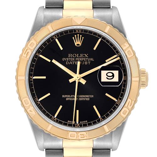 Photo of Rolex Datejust Turnograph Steel Yellow Gold Black Dial Mens Watch 16263
