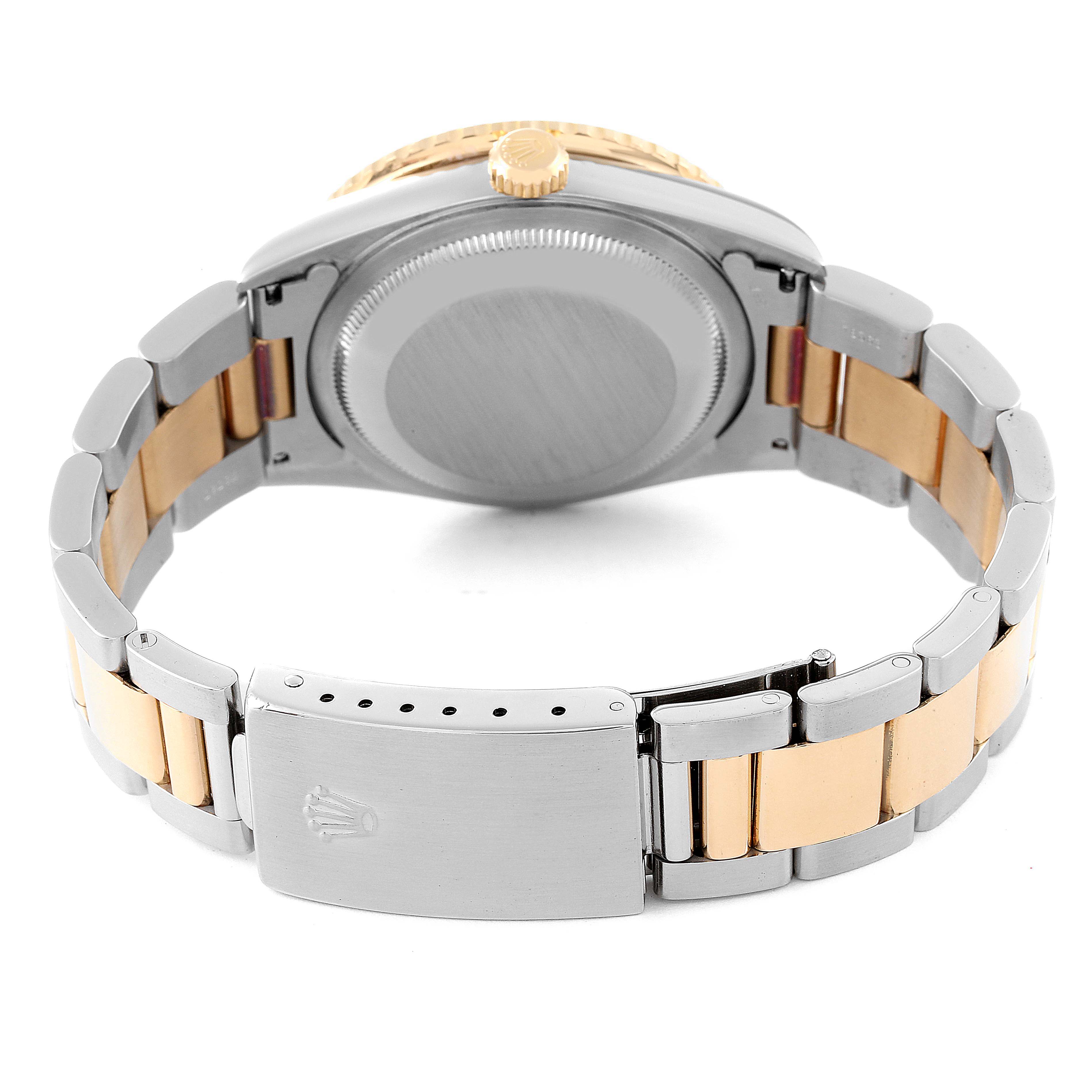 The image shows the back case and bracelet of a Rolex Turn-o-Graph 16263 Men's Steel and Gold (two tone) Black Dial 16263 Men's Steel and Gold (two tone) Black Dial watch from a rear perspective.