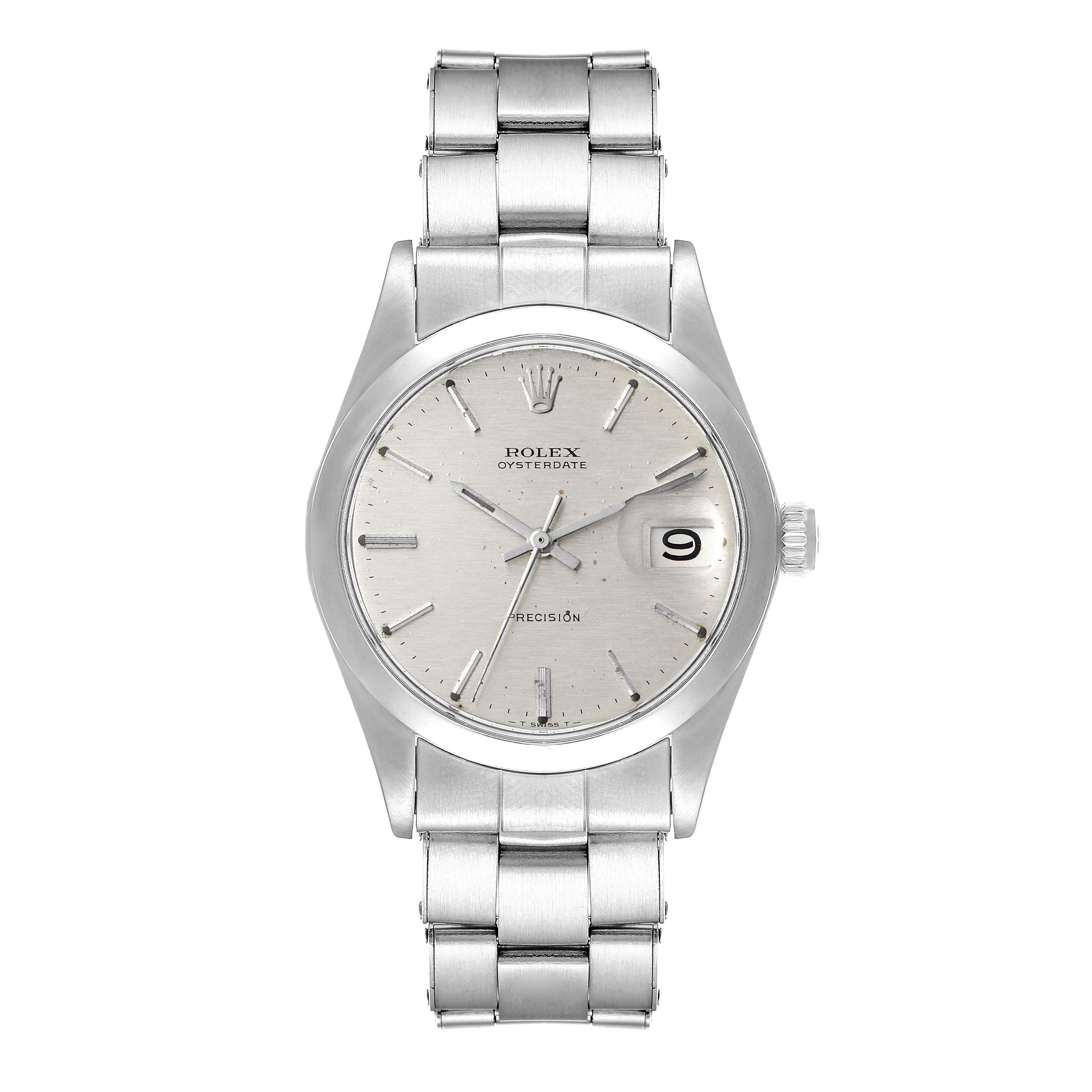 The image shows a front angle of a Rolex Vintage Collection 6694 Men's Stainless Steel Silver Dial 6694 Men's Stainless Steel Silver Dial watch, displaying its face, metal bracelet, and crown.