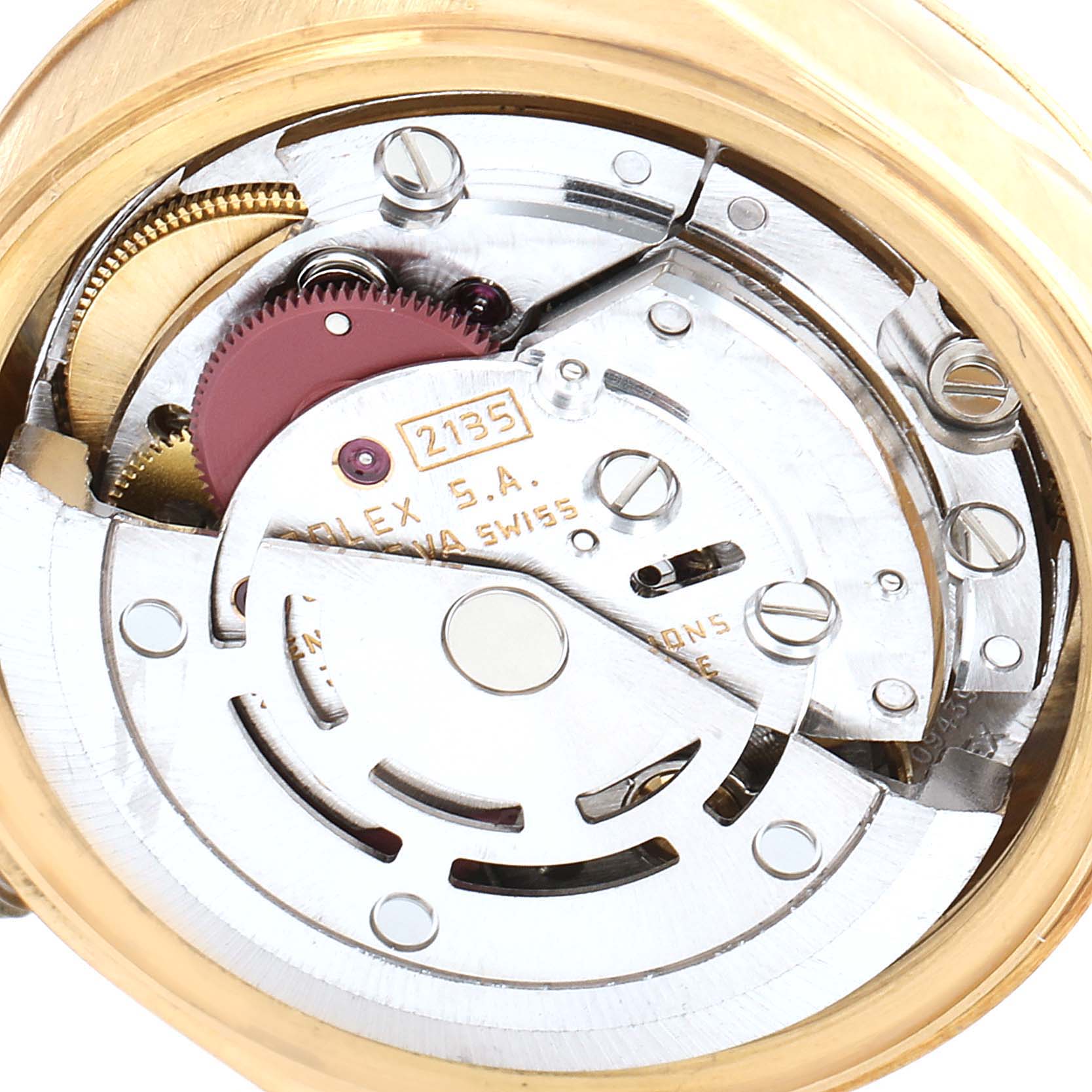The image shows a close-up of the movement mechanism inside a Rolex President 69178 Women's Yellow Gold Champagne Dial 69178 Women's Yellow Gold Champagne Dial model watch.