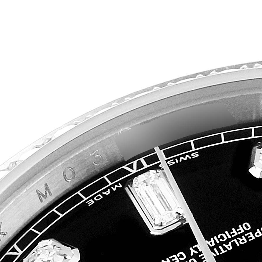 The image shows a close-up of the dial and bezel of a Rolex President 118339 Men's White Gold Black Dial 118339 Men's White Gold Black Dial model watch.
