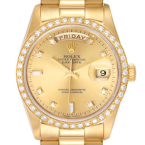 Photo of Rolex President Day Date 36mm Yellow Gold Diamond Mens Watch 18348 Box Papers