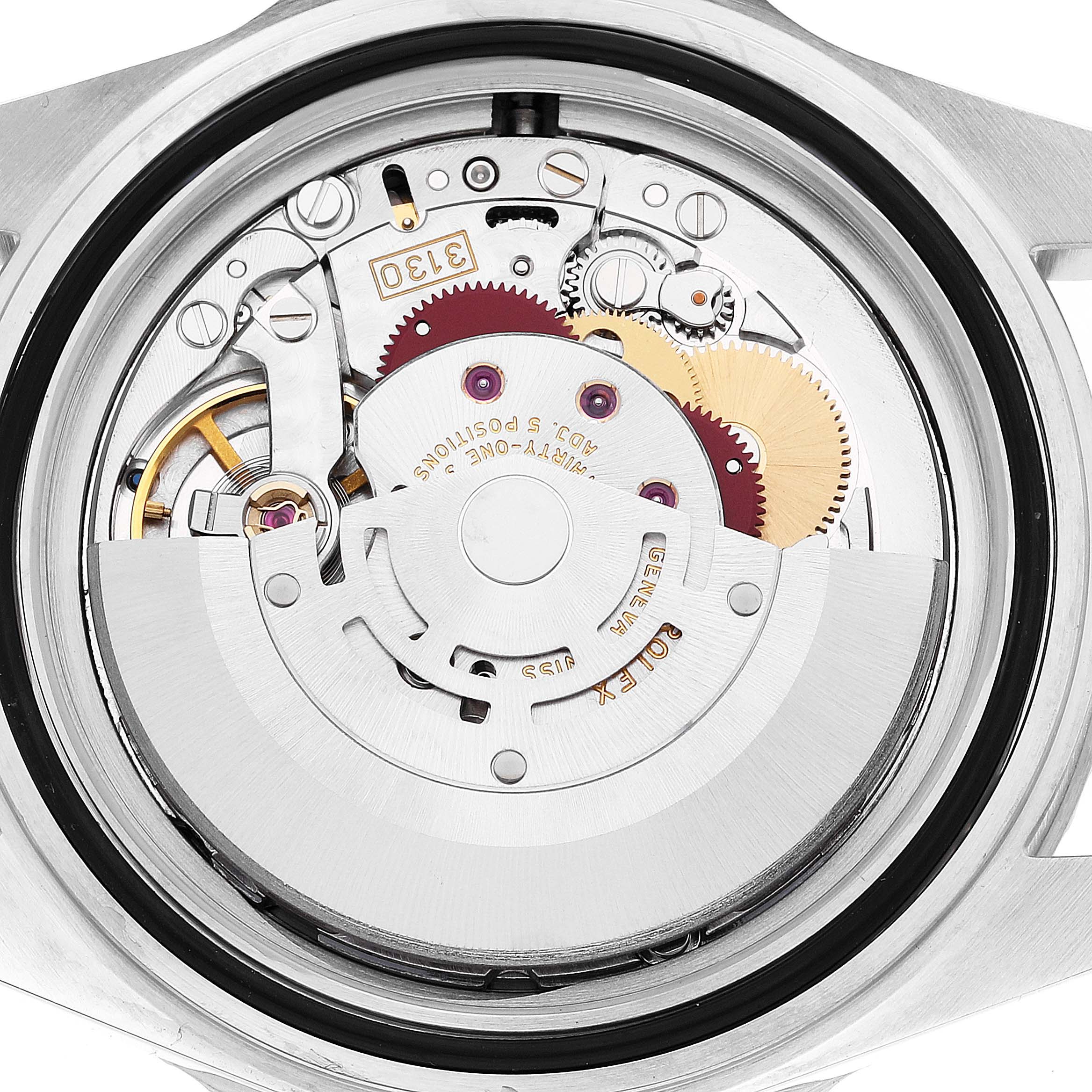 This image shows the movement mechanism of a Rolex Submariner 14060M Men
s Stainless Steel Black Dial 14060M Men
s Stainless Steel Black Dial watch viewed from the back.