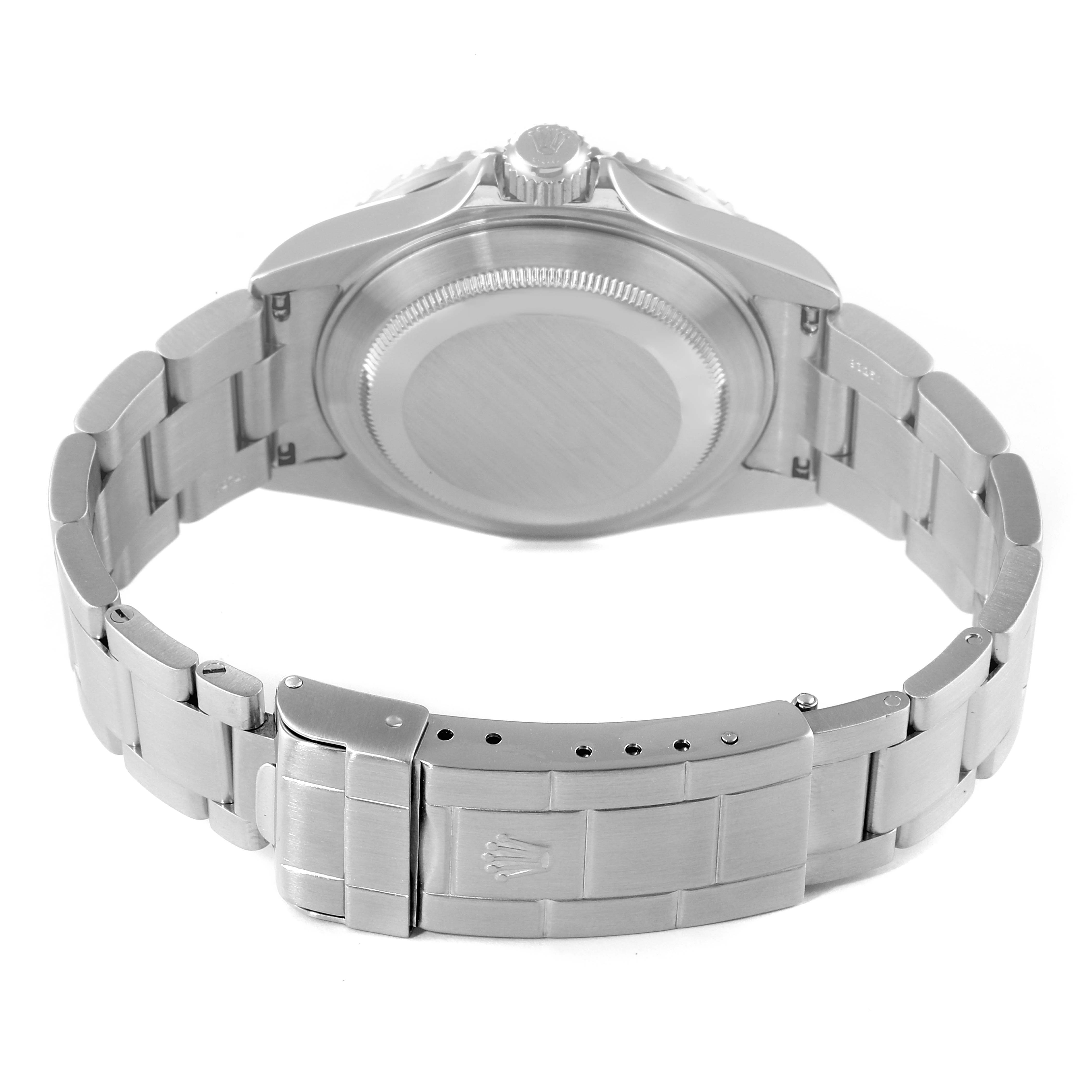 This image shows the back case and metal bracelet of the Rolex Submariner 16610 Men's Stainless Steel Black Dial 16610 Men's Stainless Steel Black Dial watch.