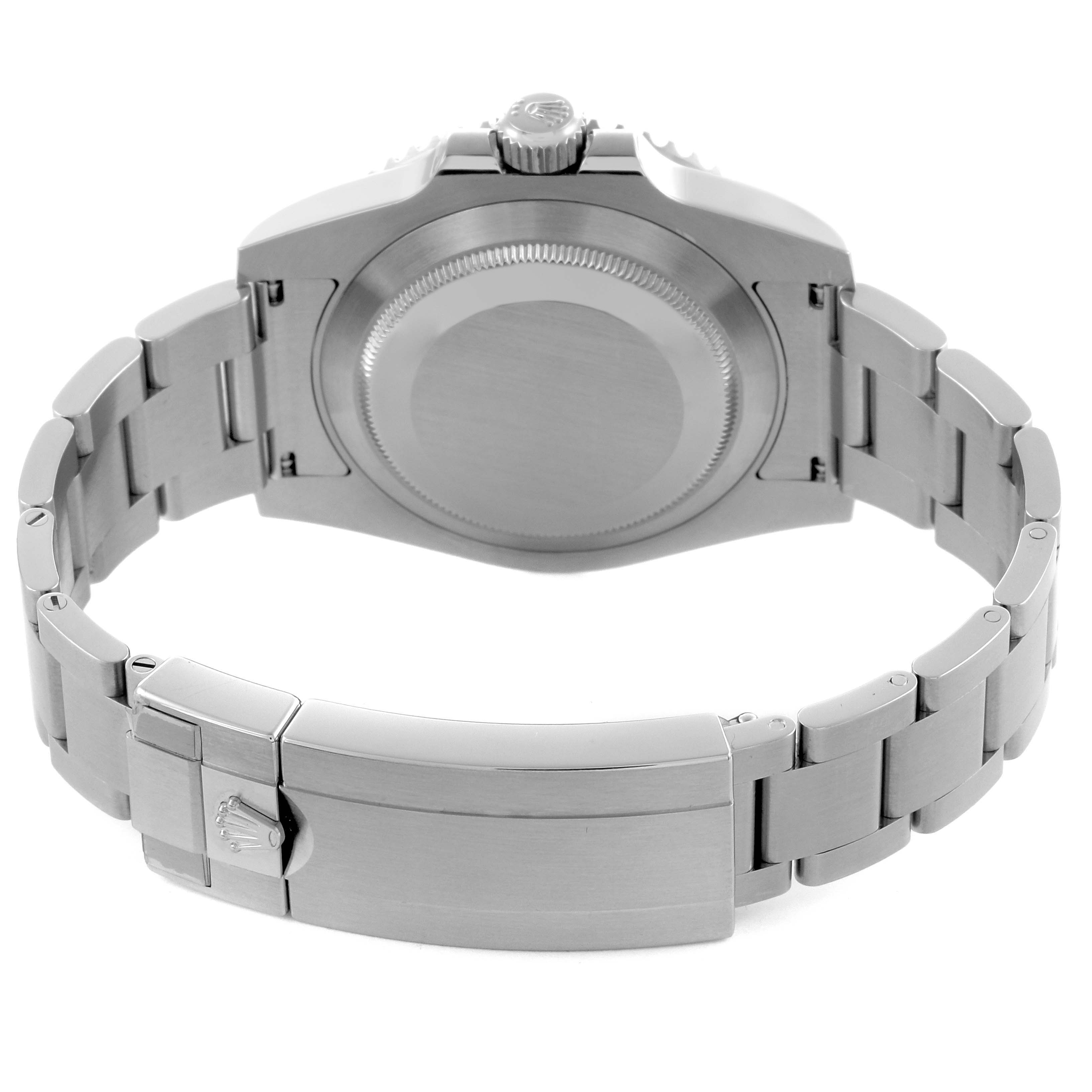 The image shows the back view of a Rolex Submariner 116610LN Men's Stainless Steel Black Dial 116610LN Men's Stainless Steel Black Dial, highlighting the case back and the bracelet with the clasp.