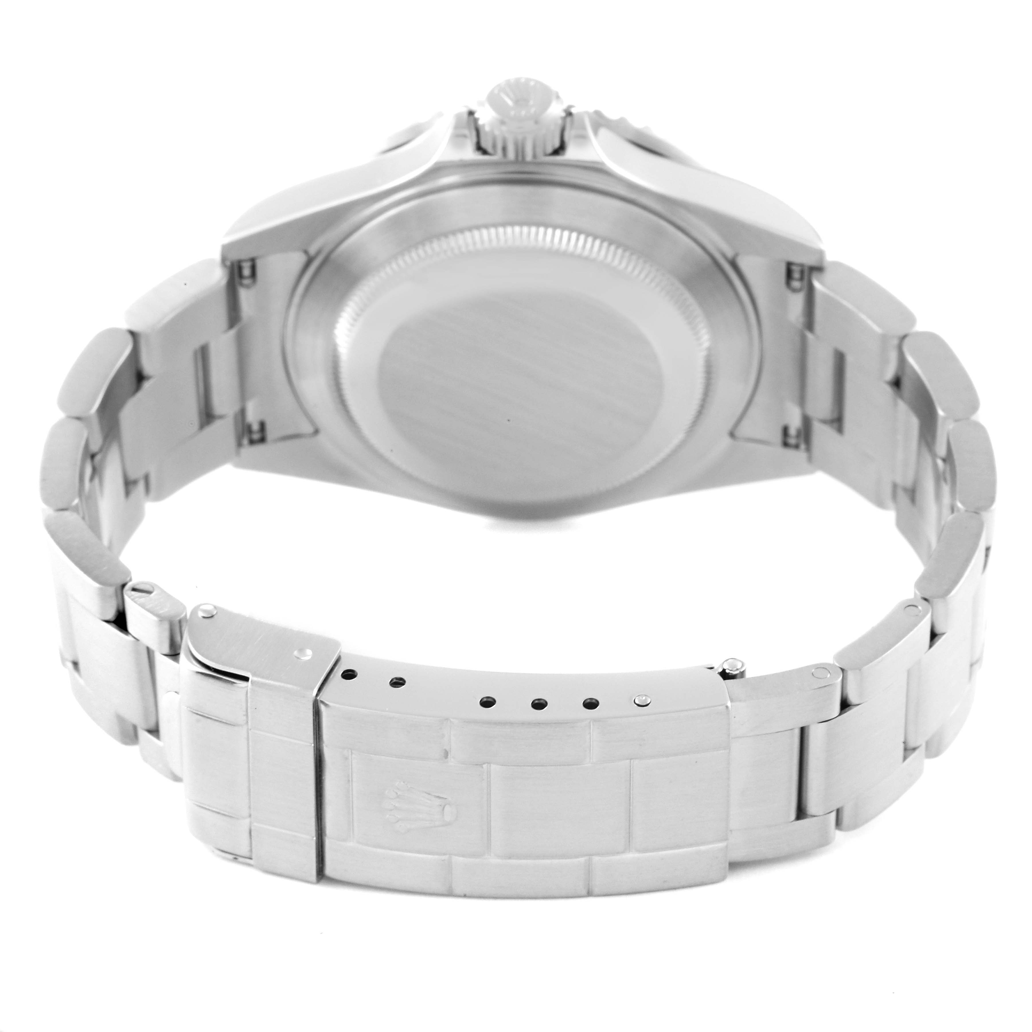 The image shows the back of the Rolex Submariner 16610T Men's Stainless Steel Black Dial 16610T Men's Stainless Steel Black Dial watch and its bracelet clasp.