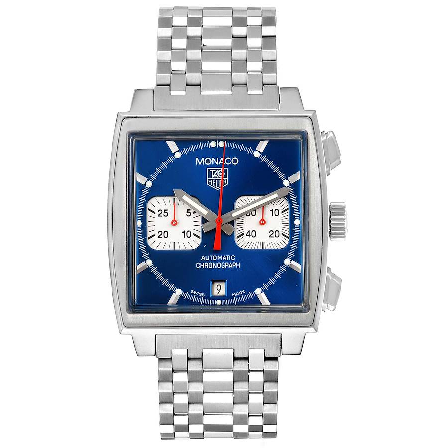 Tag Heuer Monaco Blue Dial Automatic Chronograph Mens Watch CW2113 Papers SwissWatchExpo