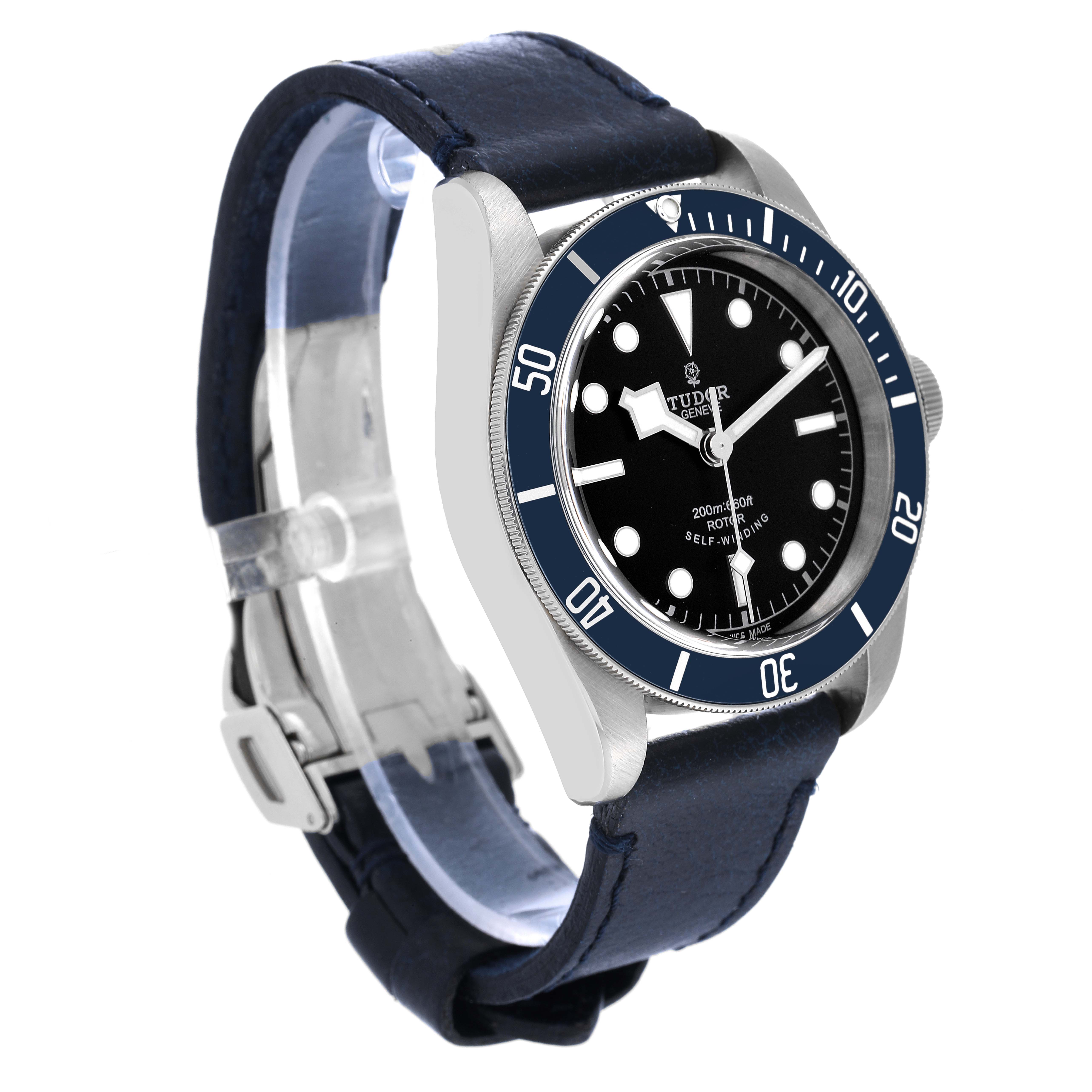This image shows a Tudor Heritage Black Bay 79220 Men's Stainless Steel Black Dial 79220 Men's Stainless Steel Black Dial watch at a three-quarter angle, displaying the watch face, bezel, and strap.