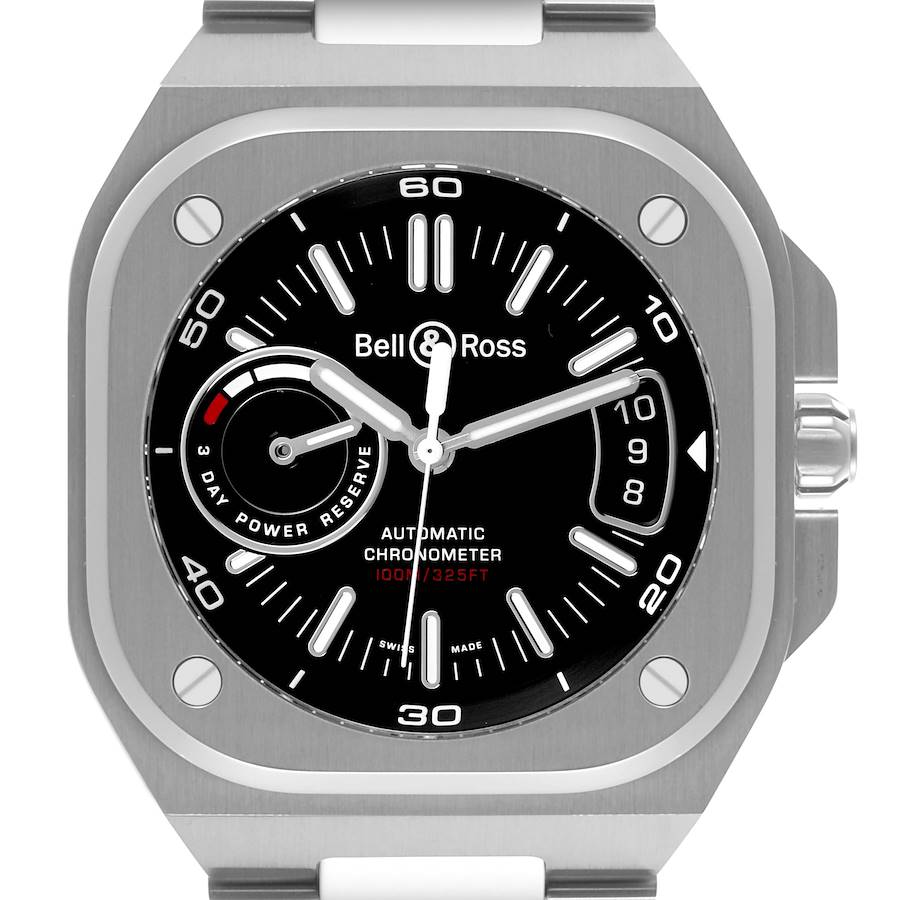 The Bell & Ross Urban model watch is shown from the front, highlighting the dial, bezel, and crown.